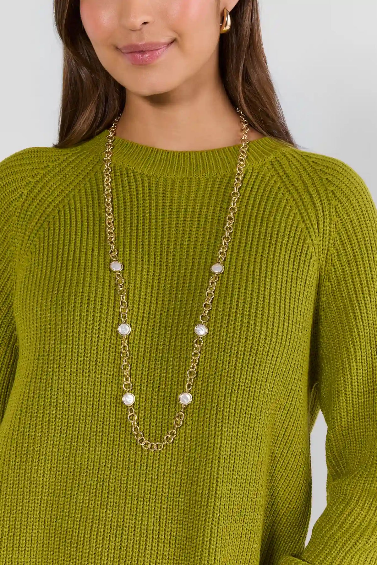 Gold Pearl Link Long Necklace