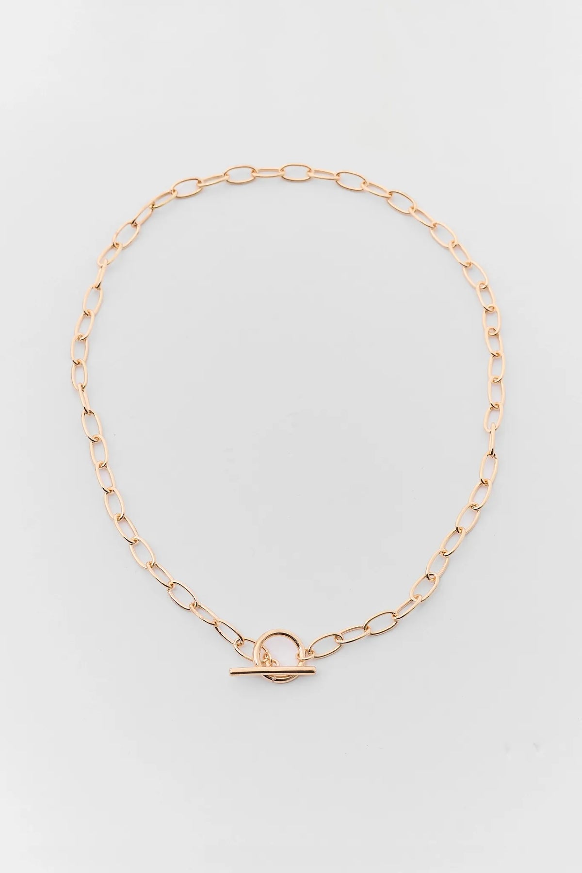 Gold Chain Toggle Necklace - Flat Lay with Toggle Clasp Detail | Avara