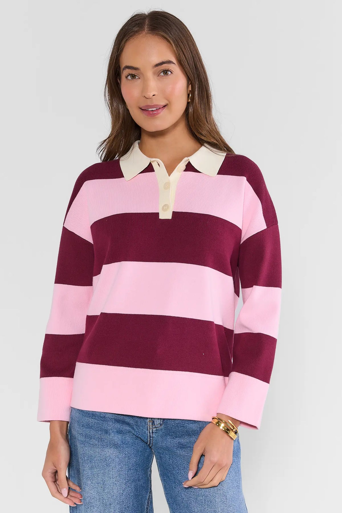 Burgundy Striped Collared Top