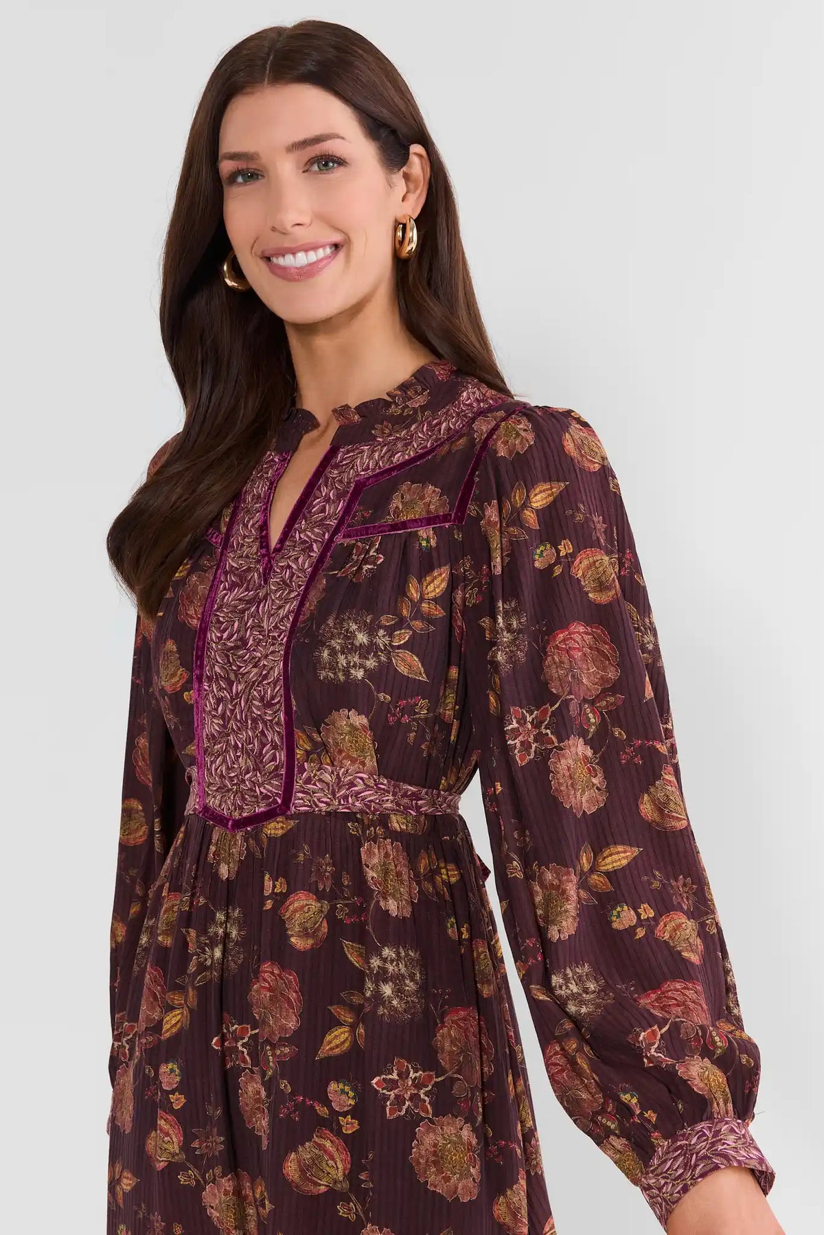 Burgundy Floral Print Midi Dress | Avara