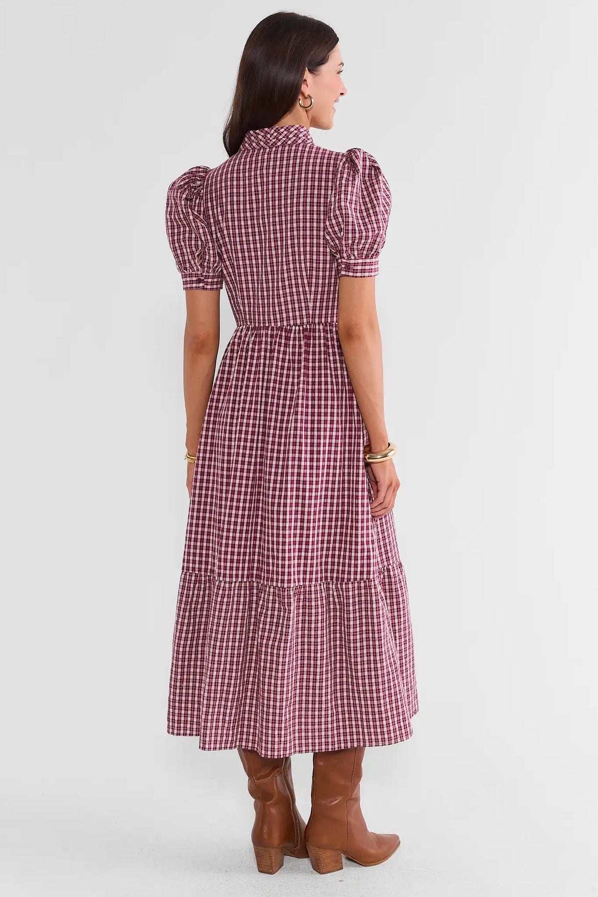 burgundy tartan dress Martha Plaid Maxi | Avara womens red tartan dress