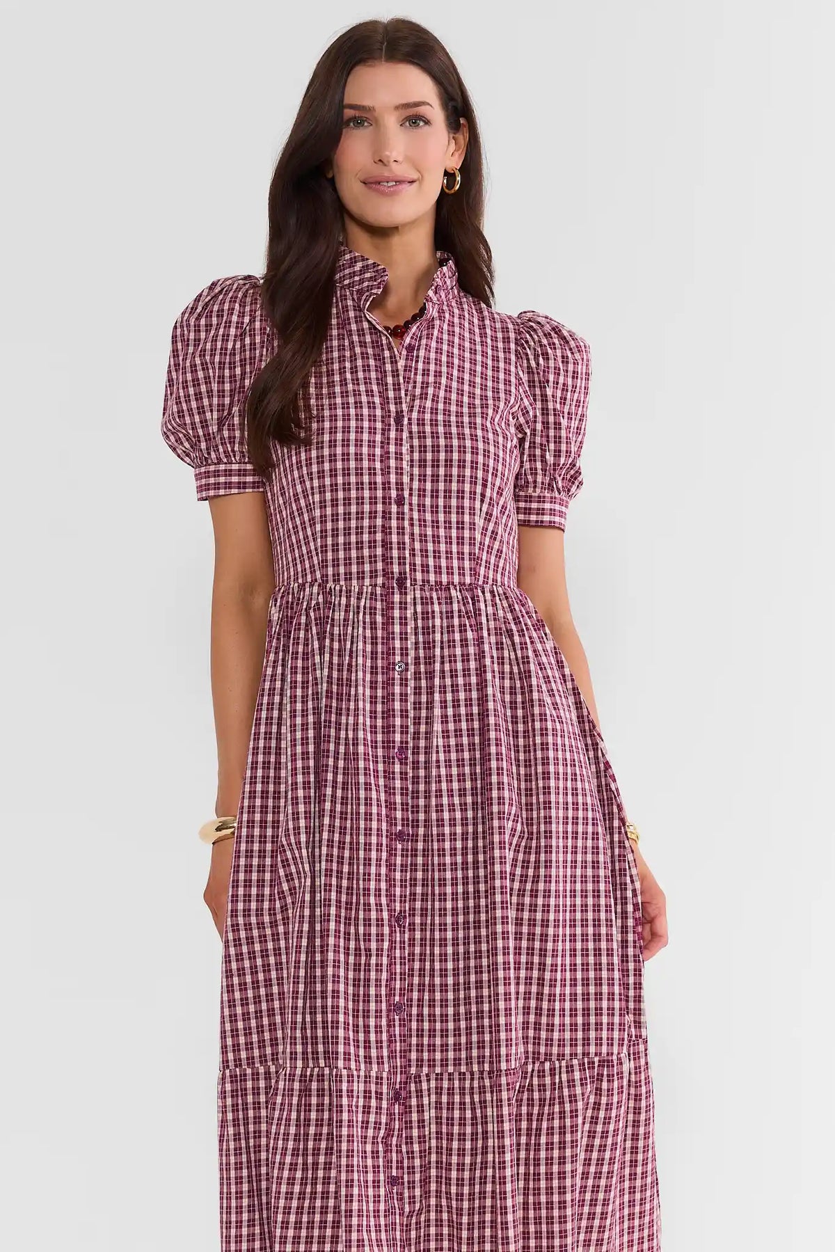 Martha Burgundy Plaid Maxi Dress