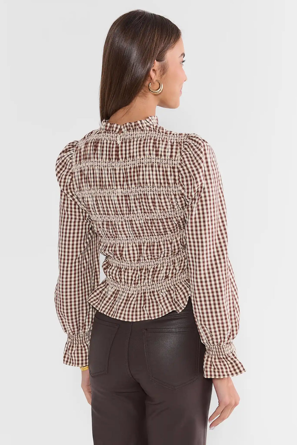 Brown Gingham Smocked Top