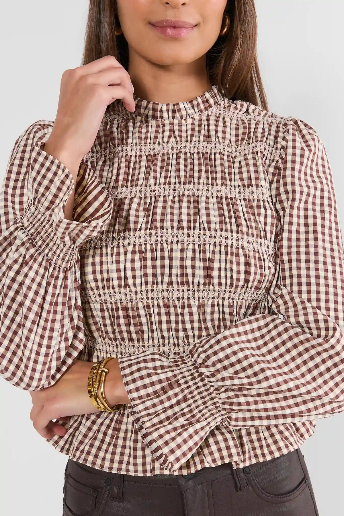Brown Gingham Smocked Top | Avara | Avara