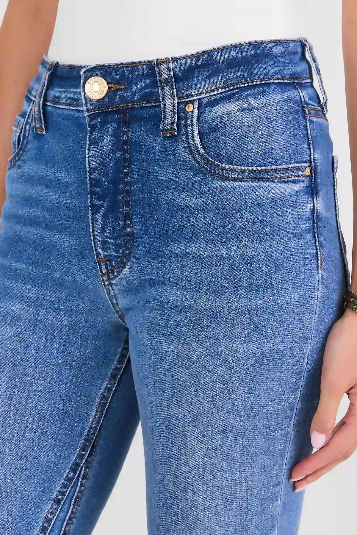 Kelsey Dark Medium Kick Flare Jeans by KUT