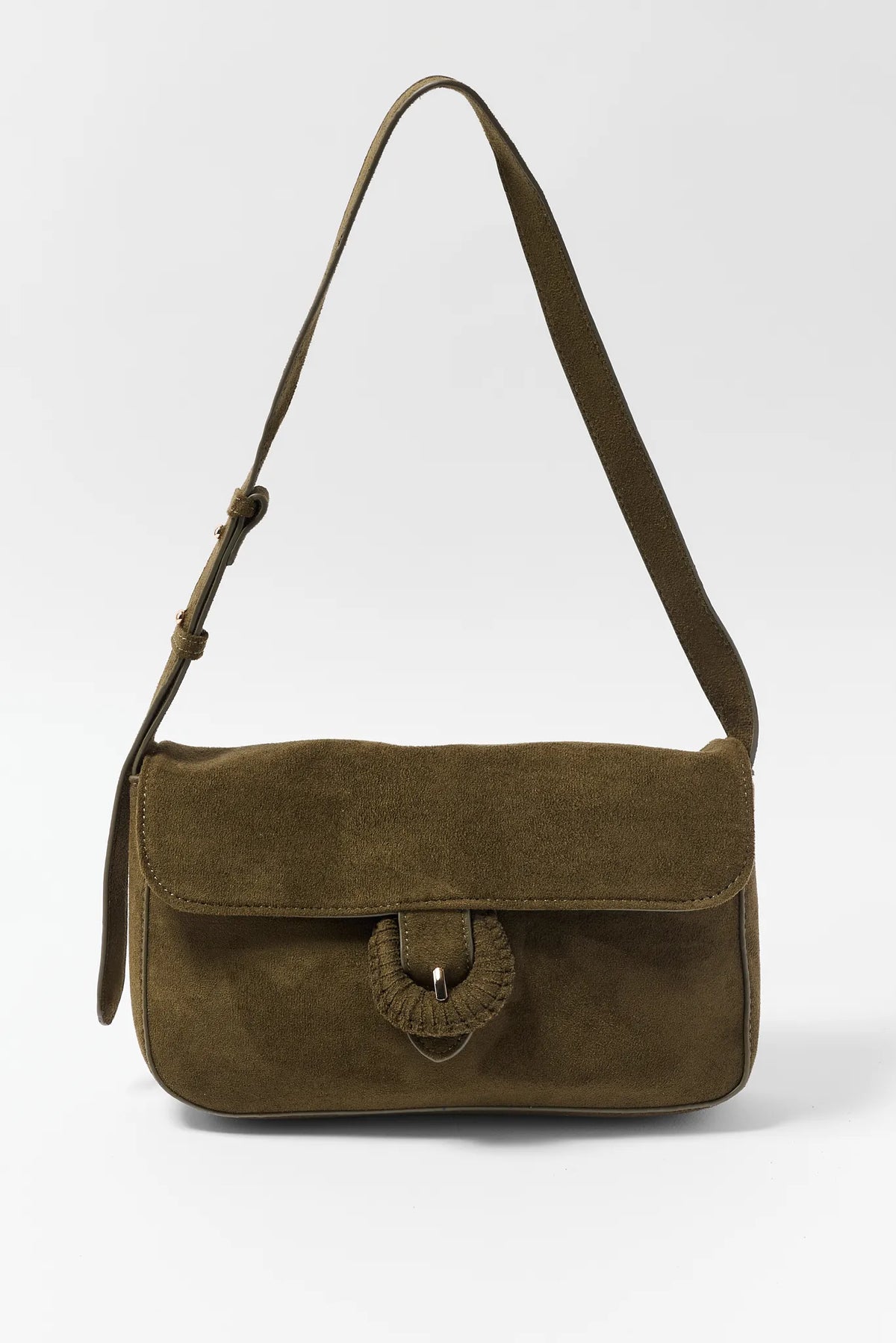 Green Faux Suede Shoulder Bag
