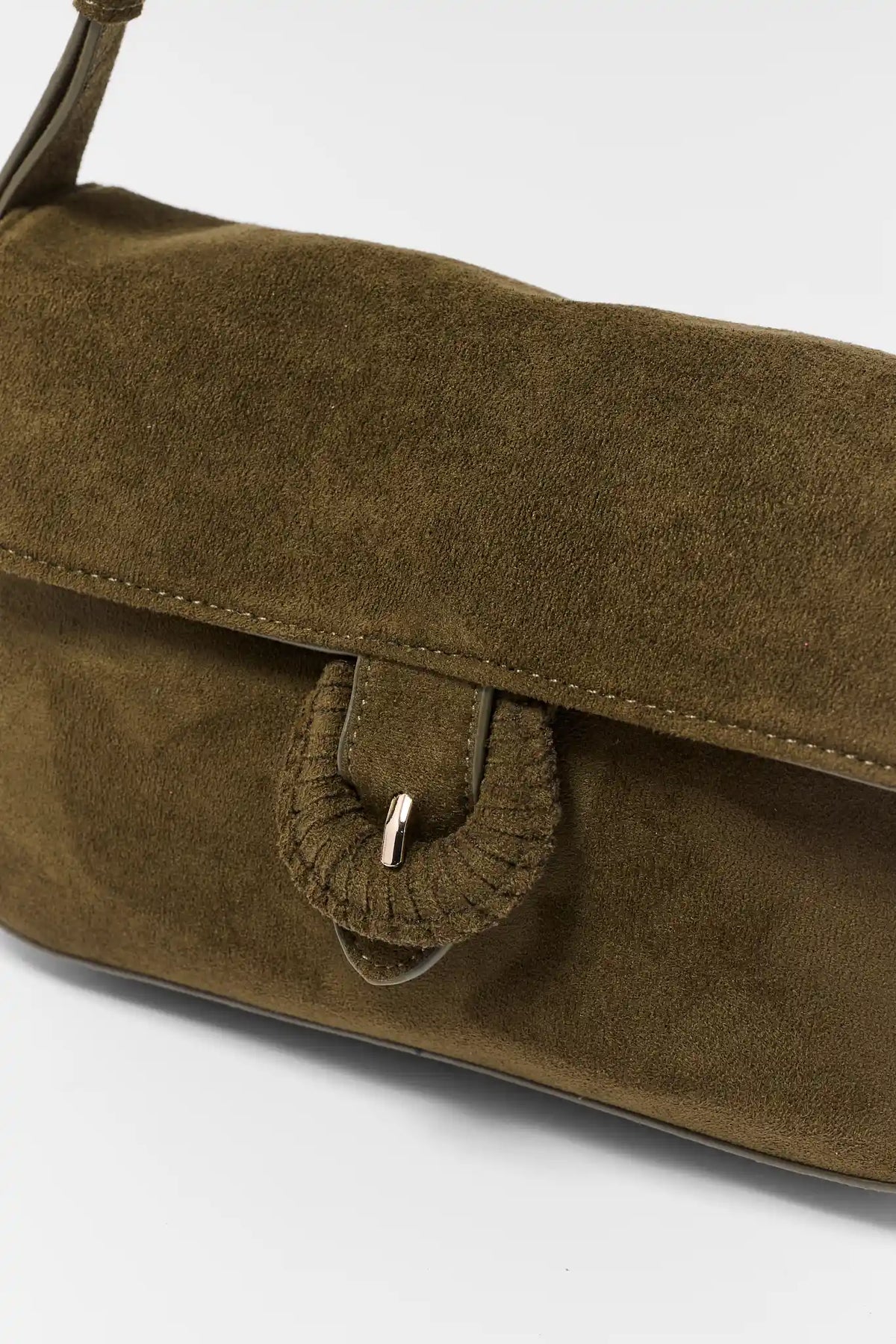 Green Faux Suede Shoulder Bag