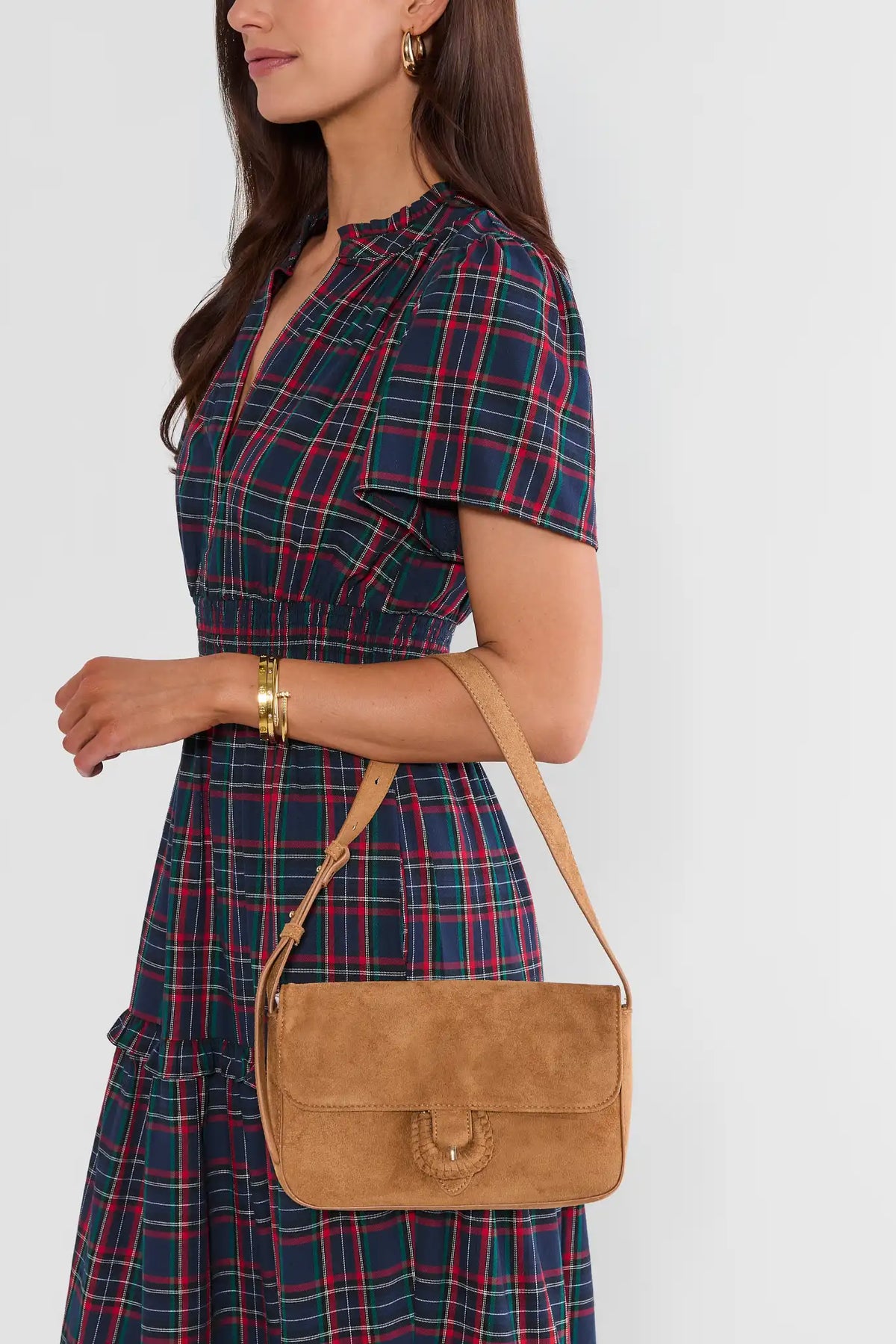 Camel Faux Suede Shoulder Bag