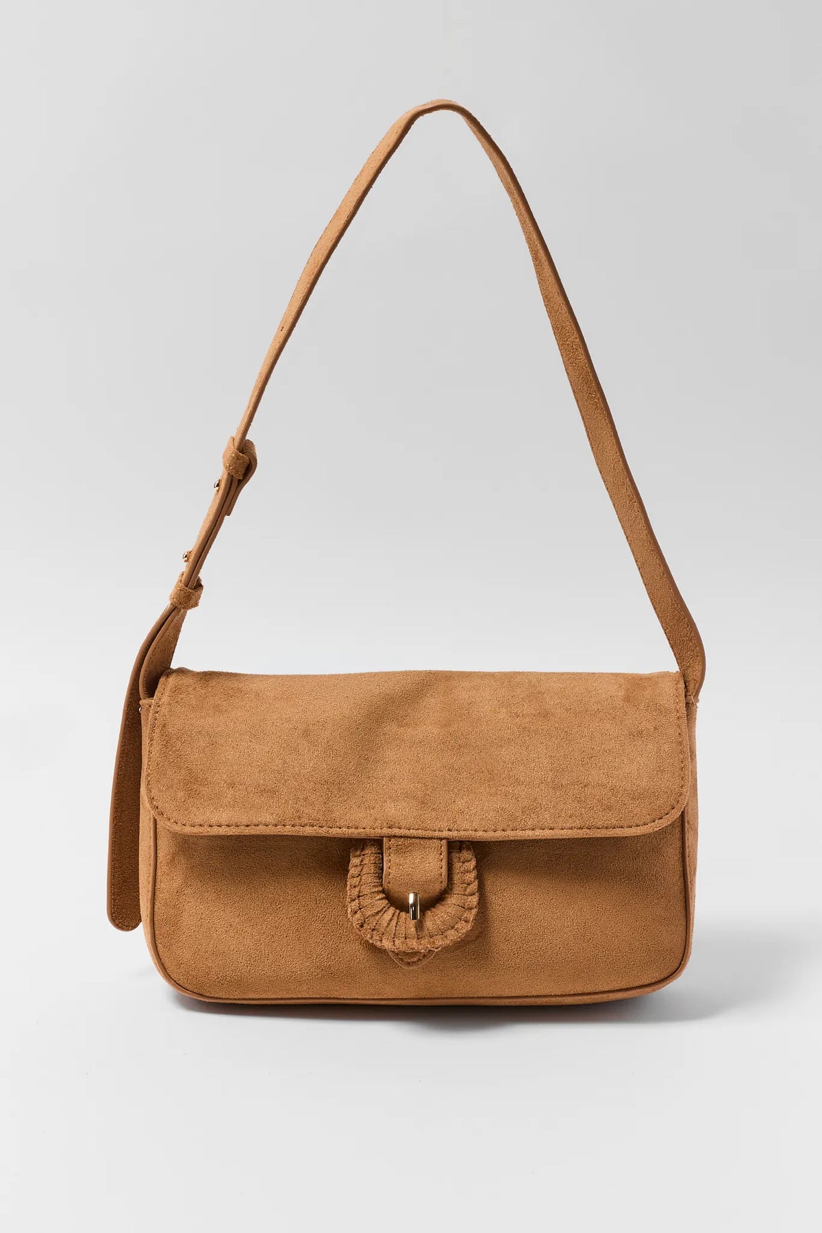 Camel Faux Suede Shoulder Bag