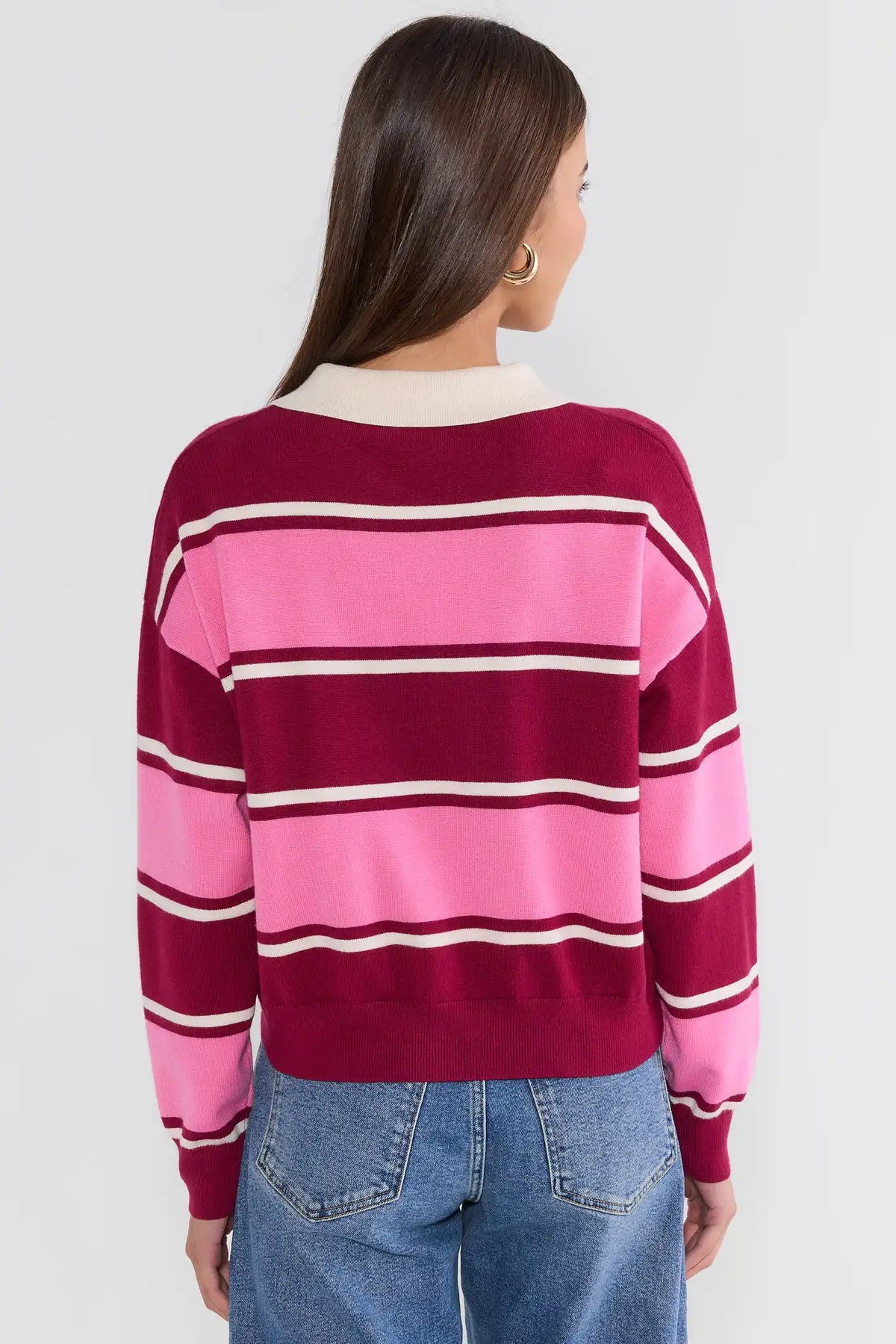 Pink Striped Polo Sweater