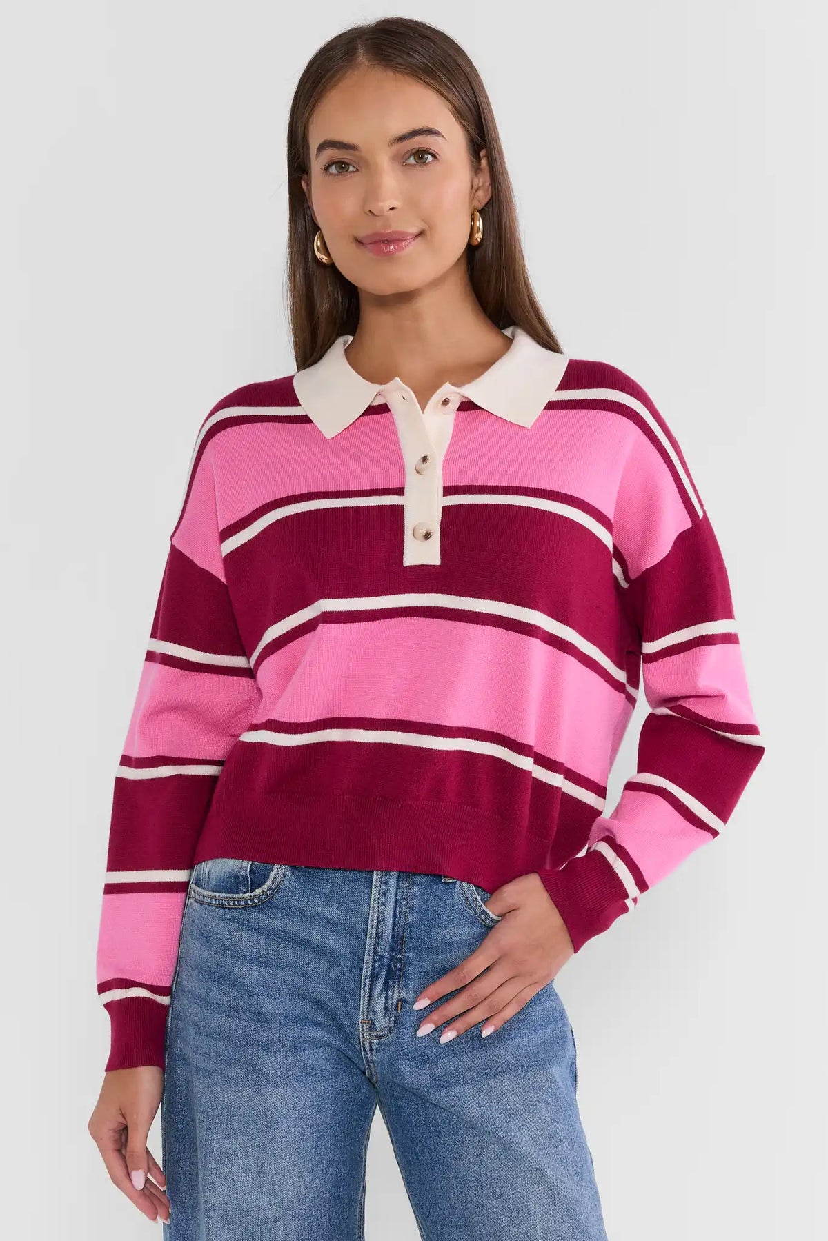 Pink Striped Polo Sweater