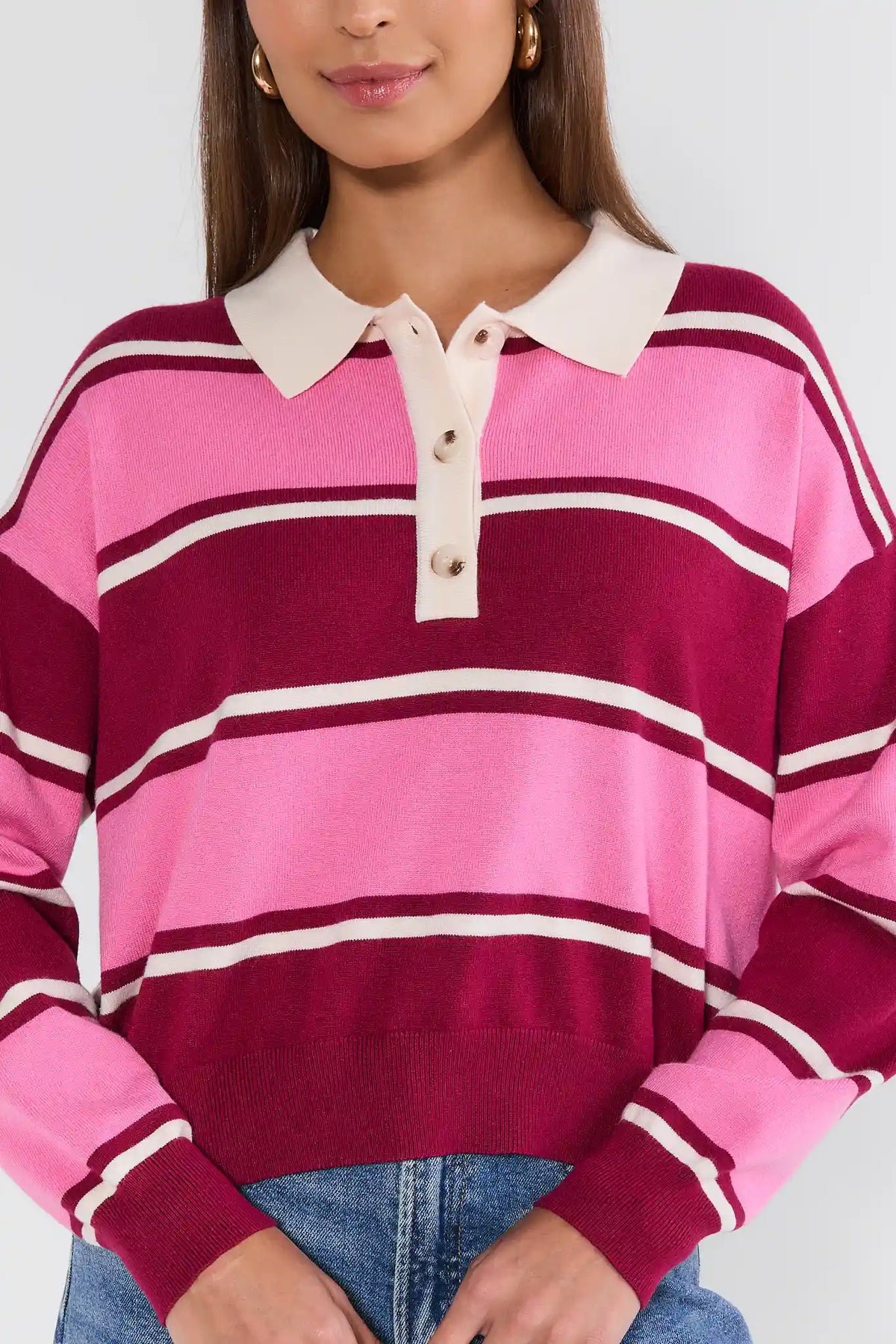 Pink Striped Polo Sweater