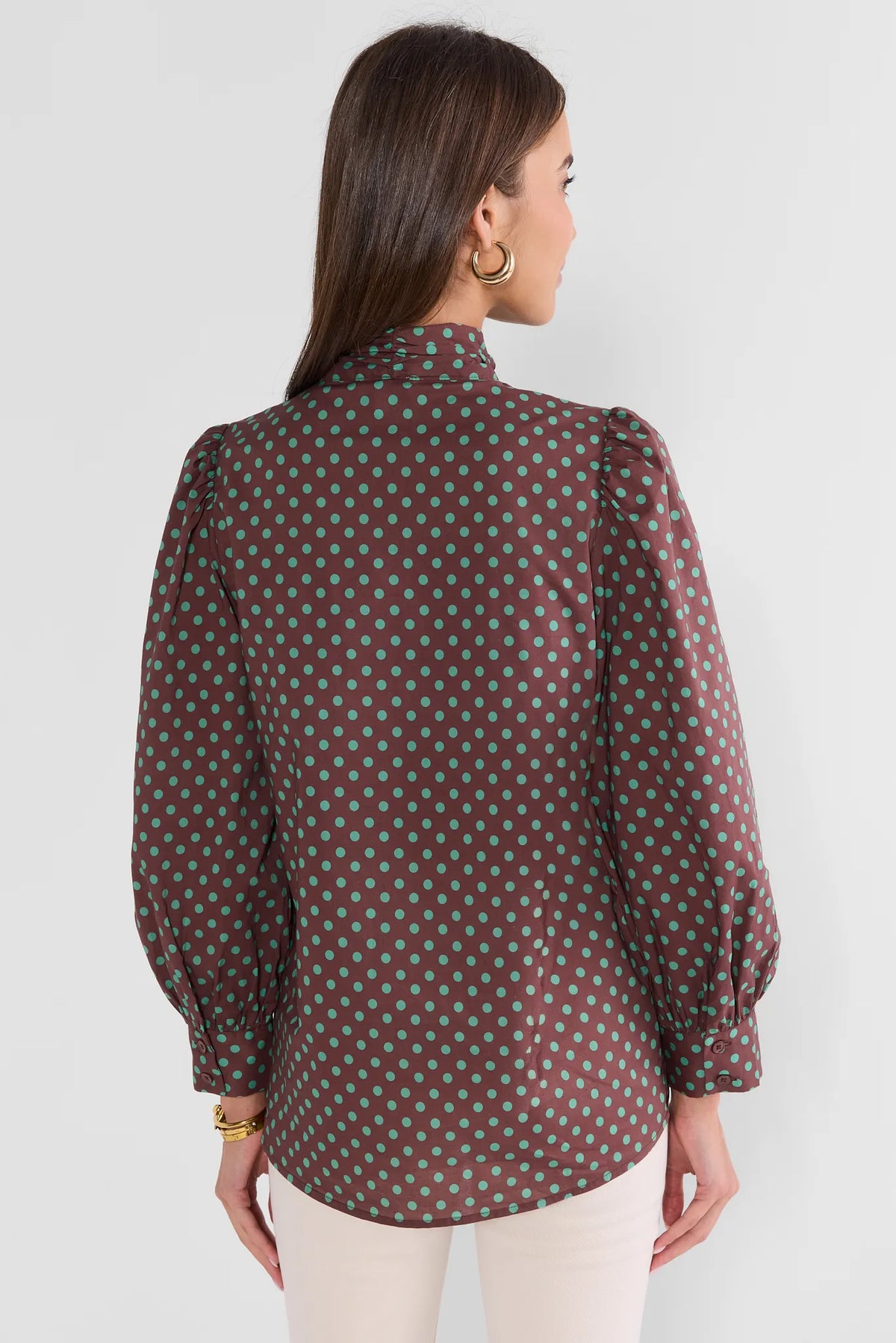Brown Polka Dot Tie Neck Top