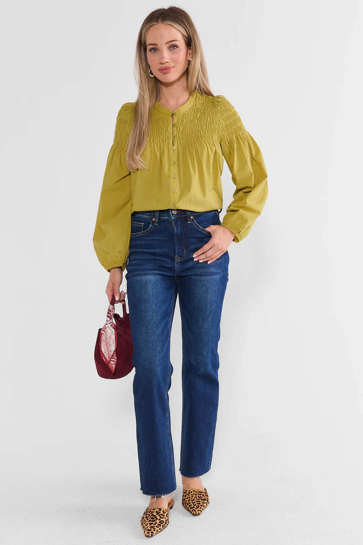 Reese Green Smocked Top