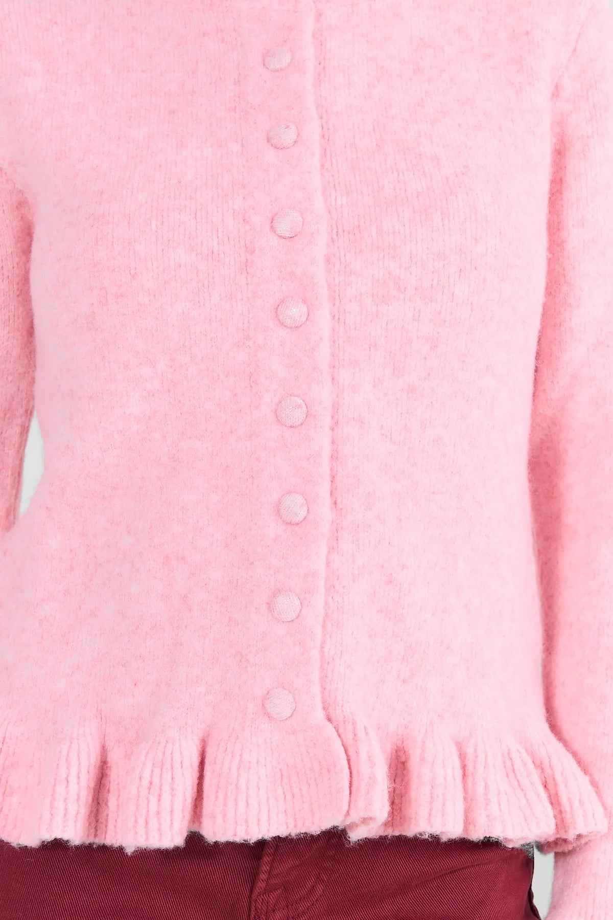 Caroline Pink Ruffle Trim Cardigan