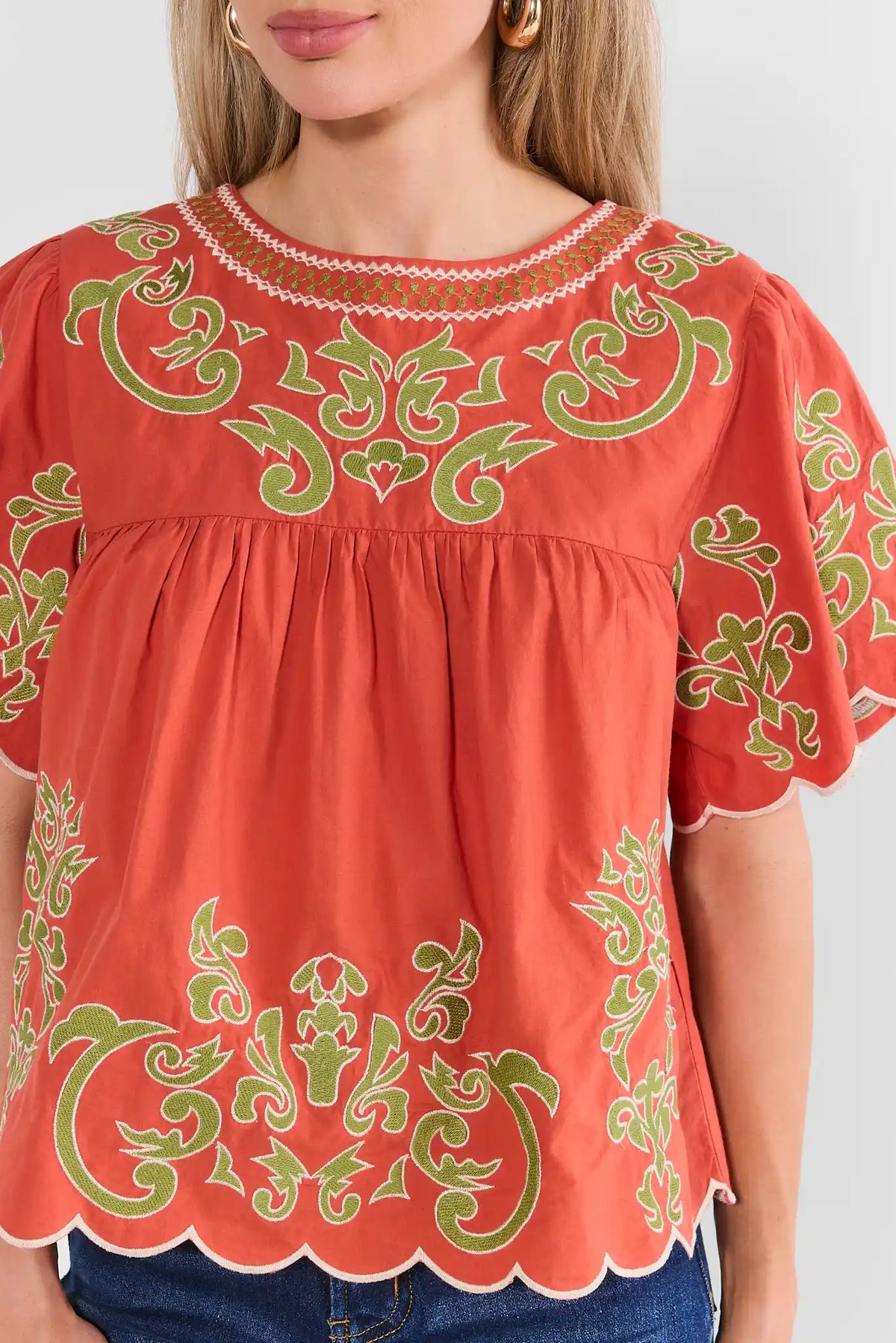 Erin Rust Embroidered Scalloped Top by THML