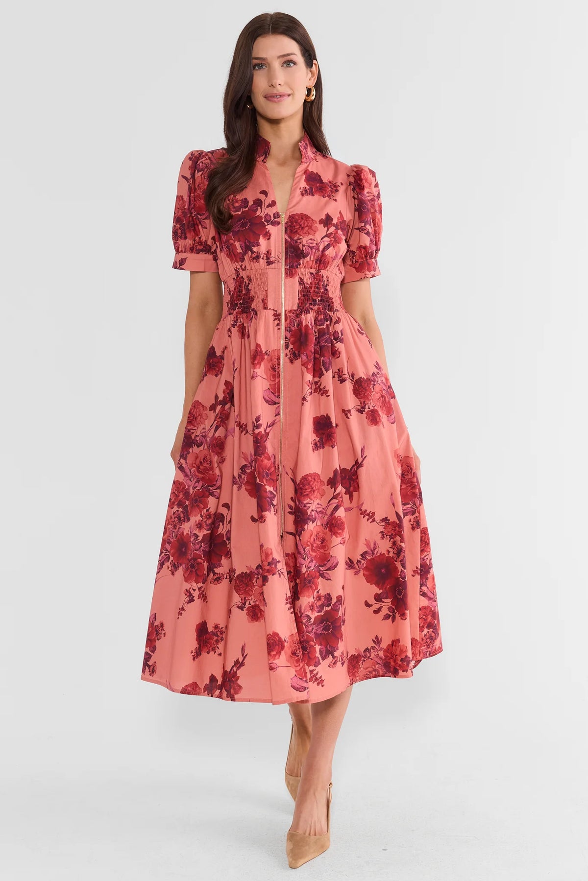 Stephanie Rose Floral Zip Up Midi Dress