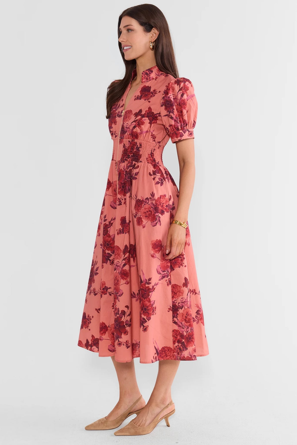 Stephanie Rose Floral Zip Up Midi Dress