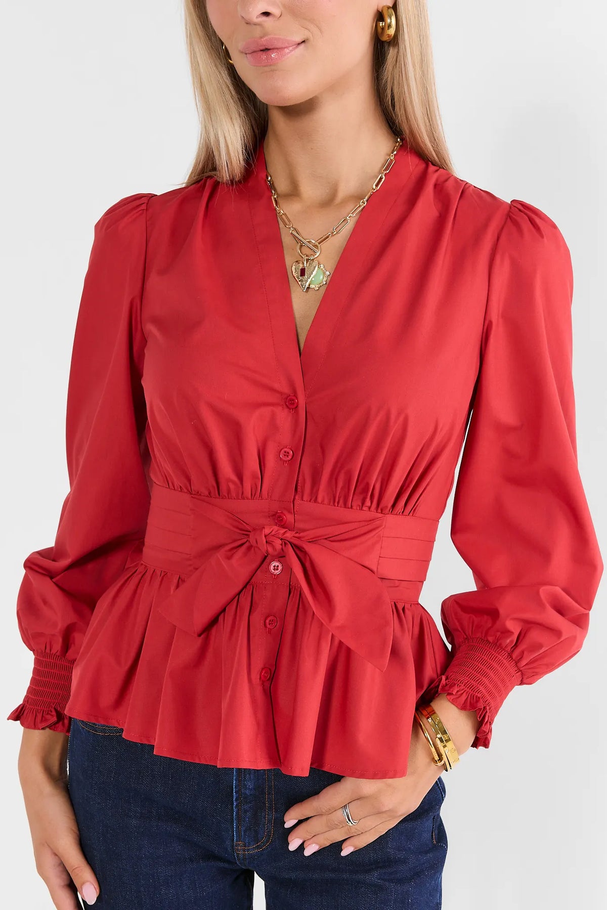 Betty Red Long Sleeve Tie Waist Top