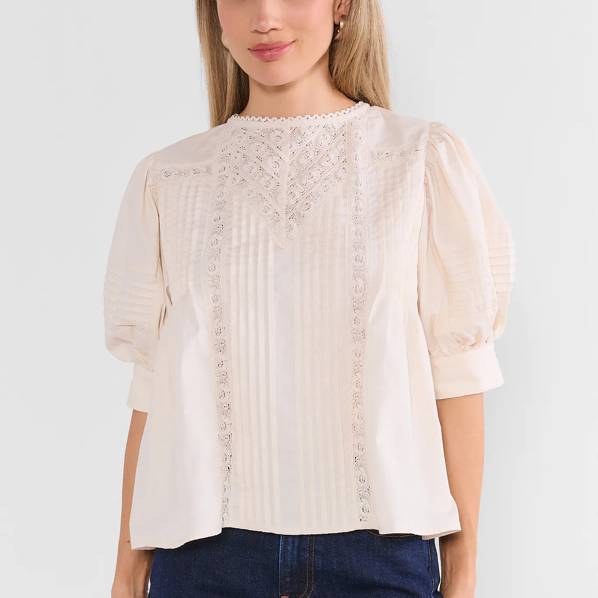 Ruby Ivory Pleated Lace Top | Avara
