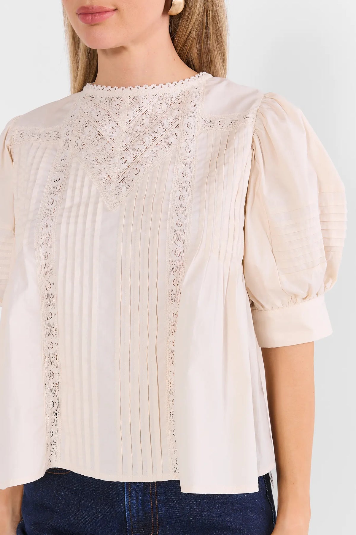 Ruby Ivory Lace Detail Pleated Top