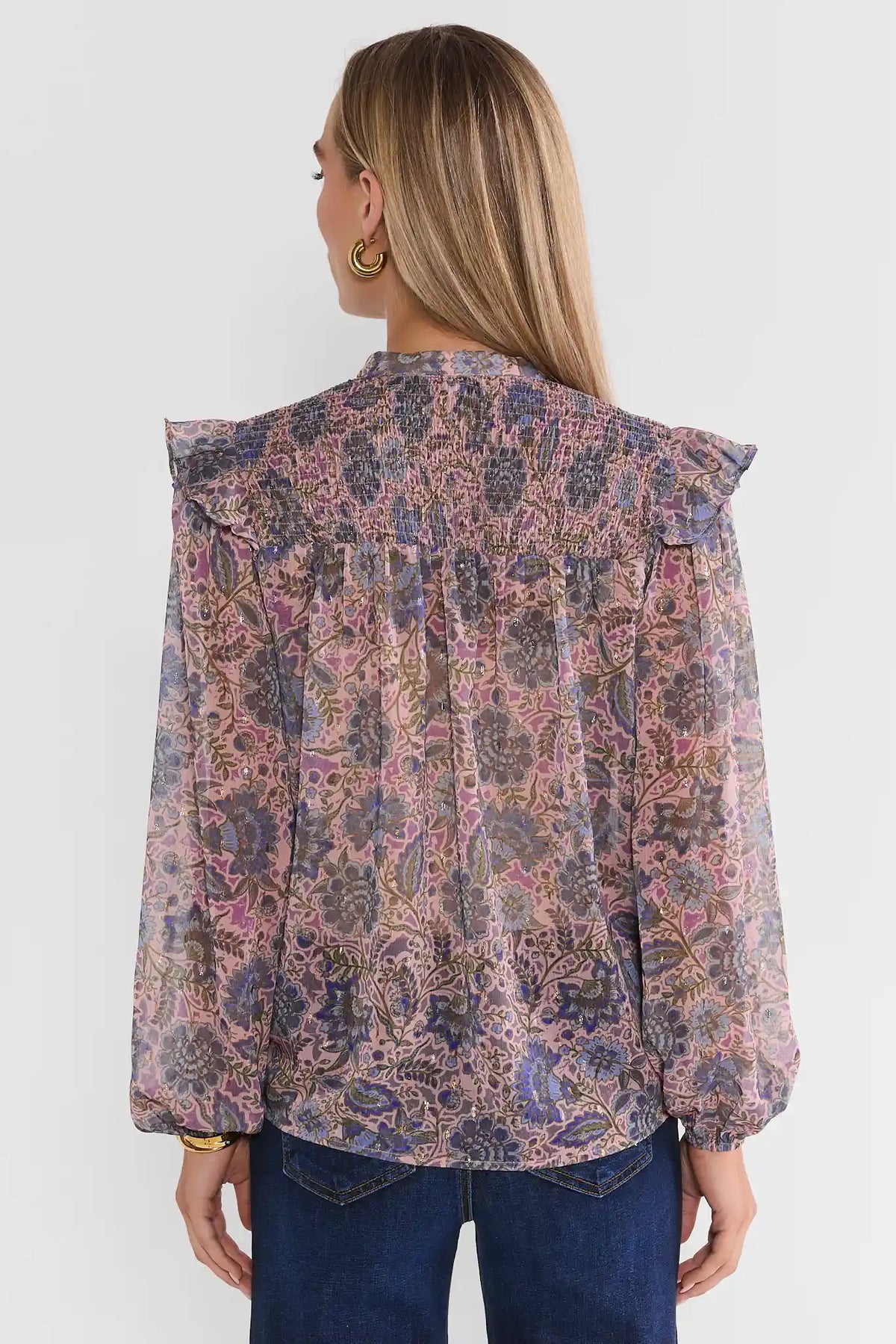 Purple Multi Printed Button Up Top