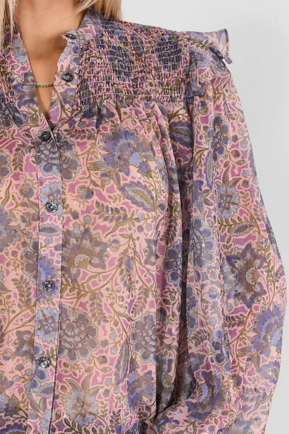 Purple Multi Printed Button Up Top