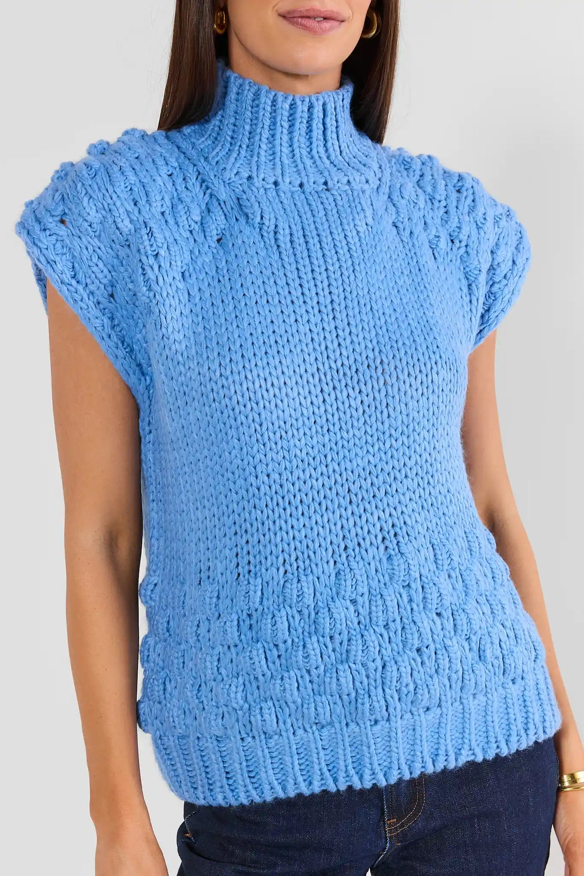 Blue Bubble Knit Sleeveless Sweater