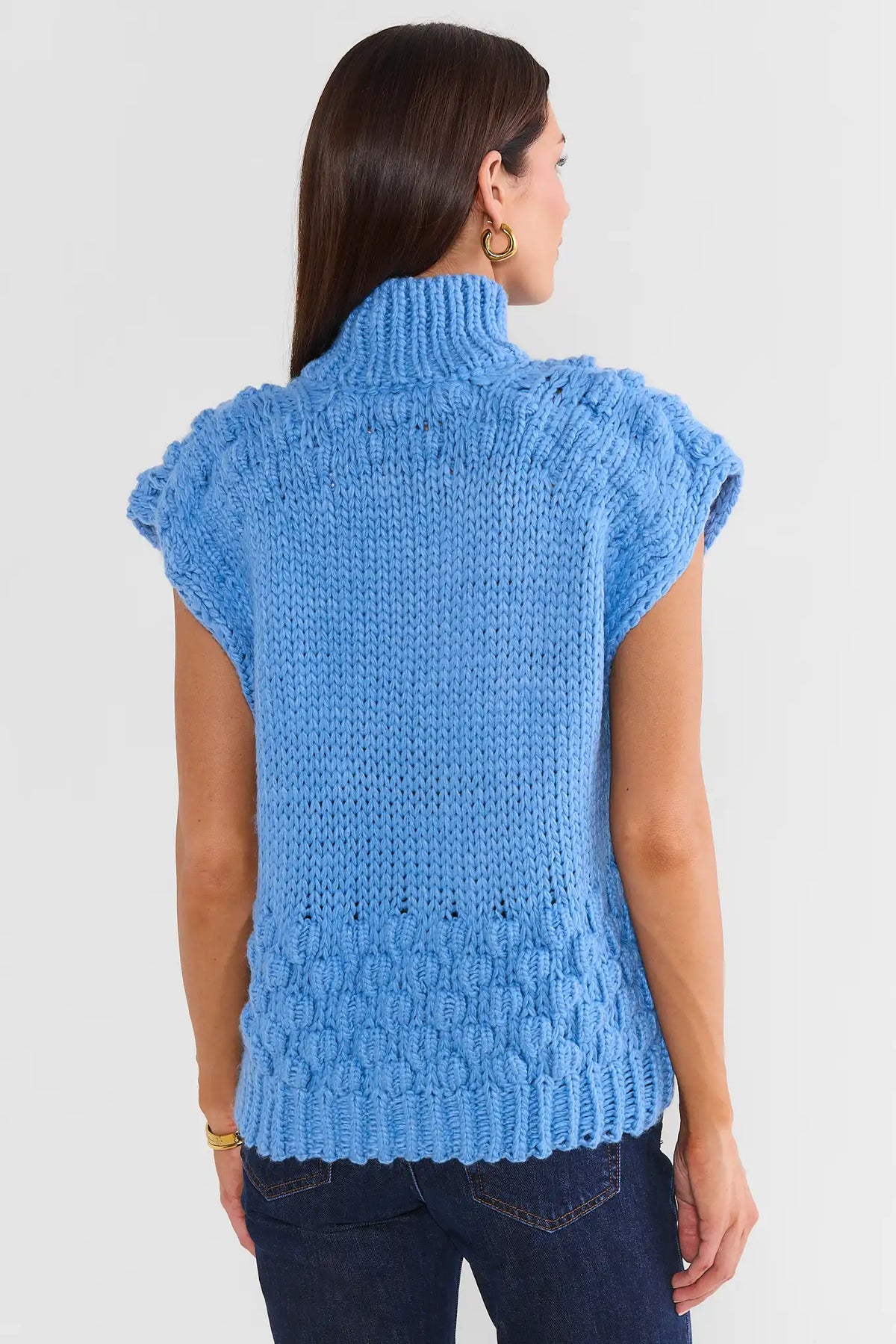 Blue Bubble Knit Sleeveless Sweater