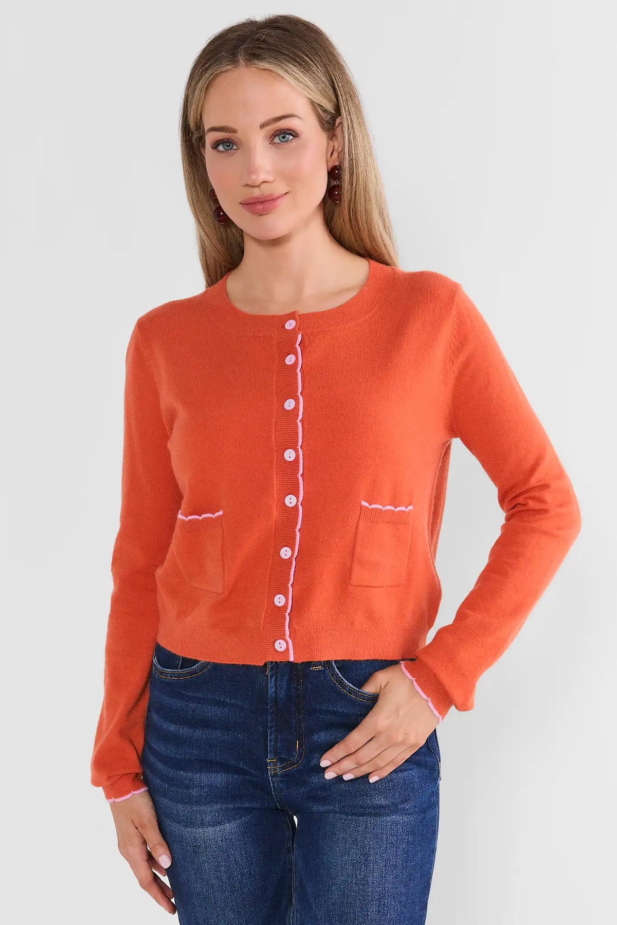 Orange Scalloped Knit Cardigan
