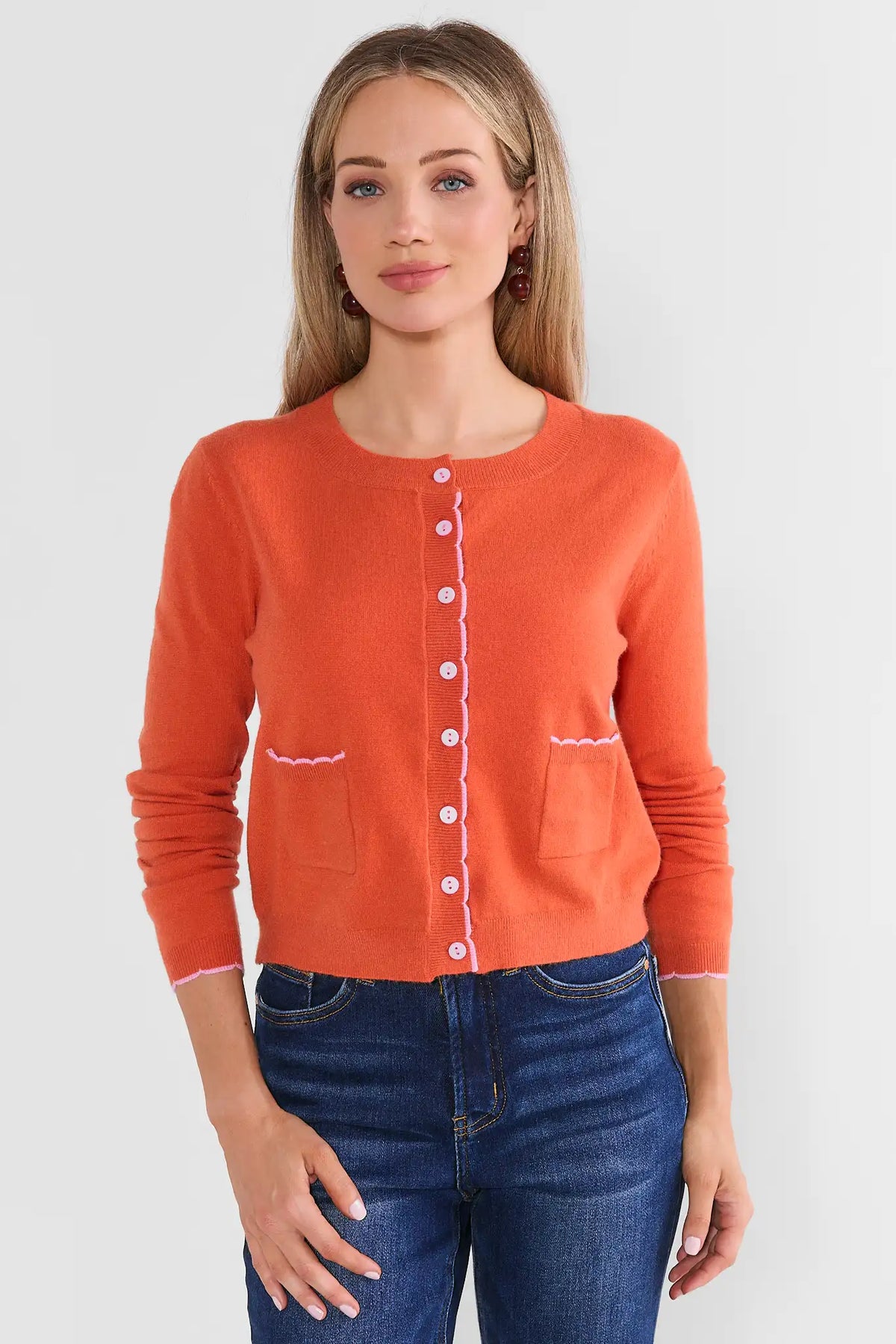 Orange Scalloped Knit Cardigan