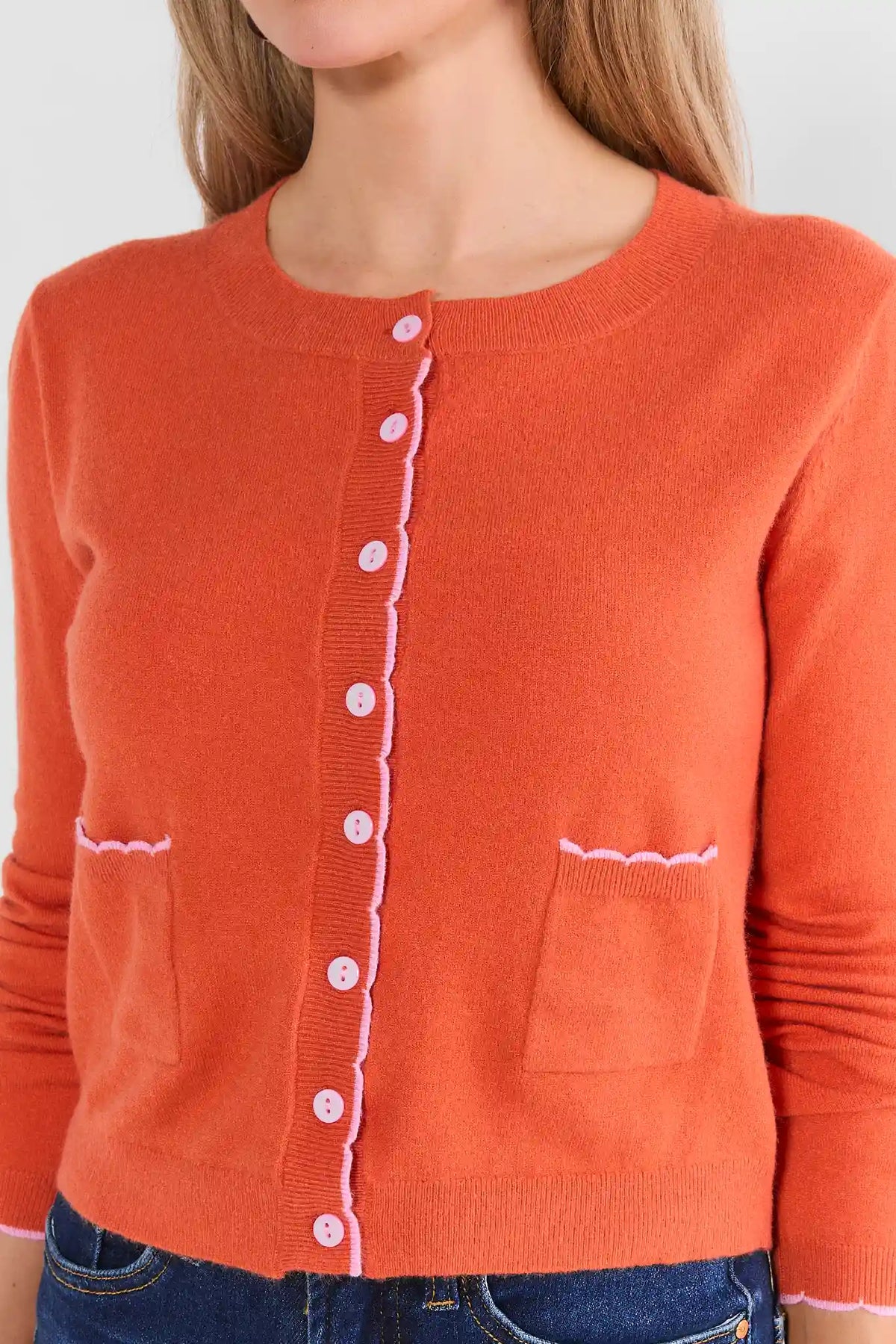 Orange Scalloped Knit Cardigan