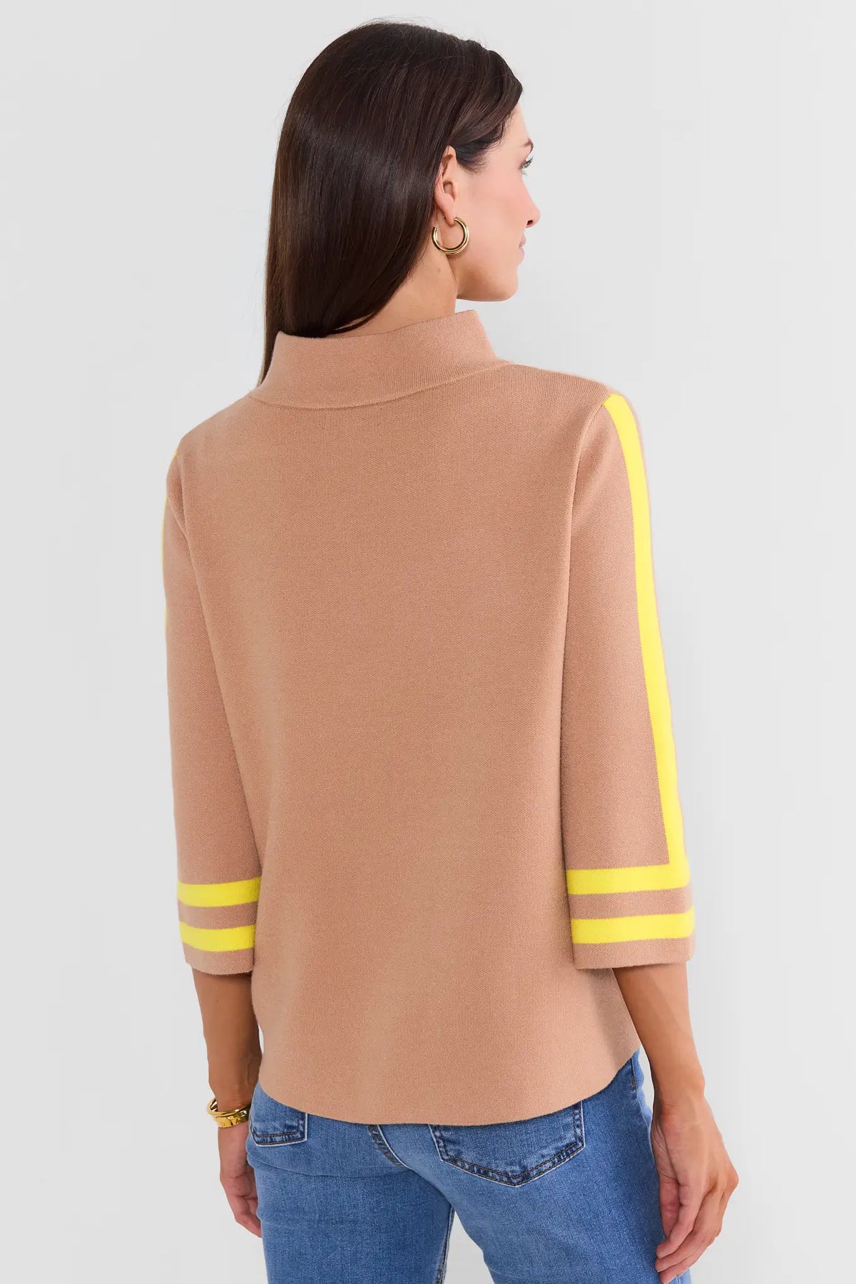 Jackie Camel Stripe Detail Knit Sweater