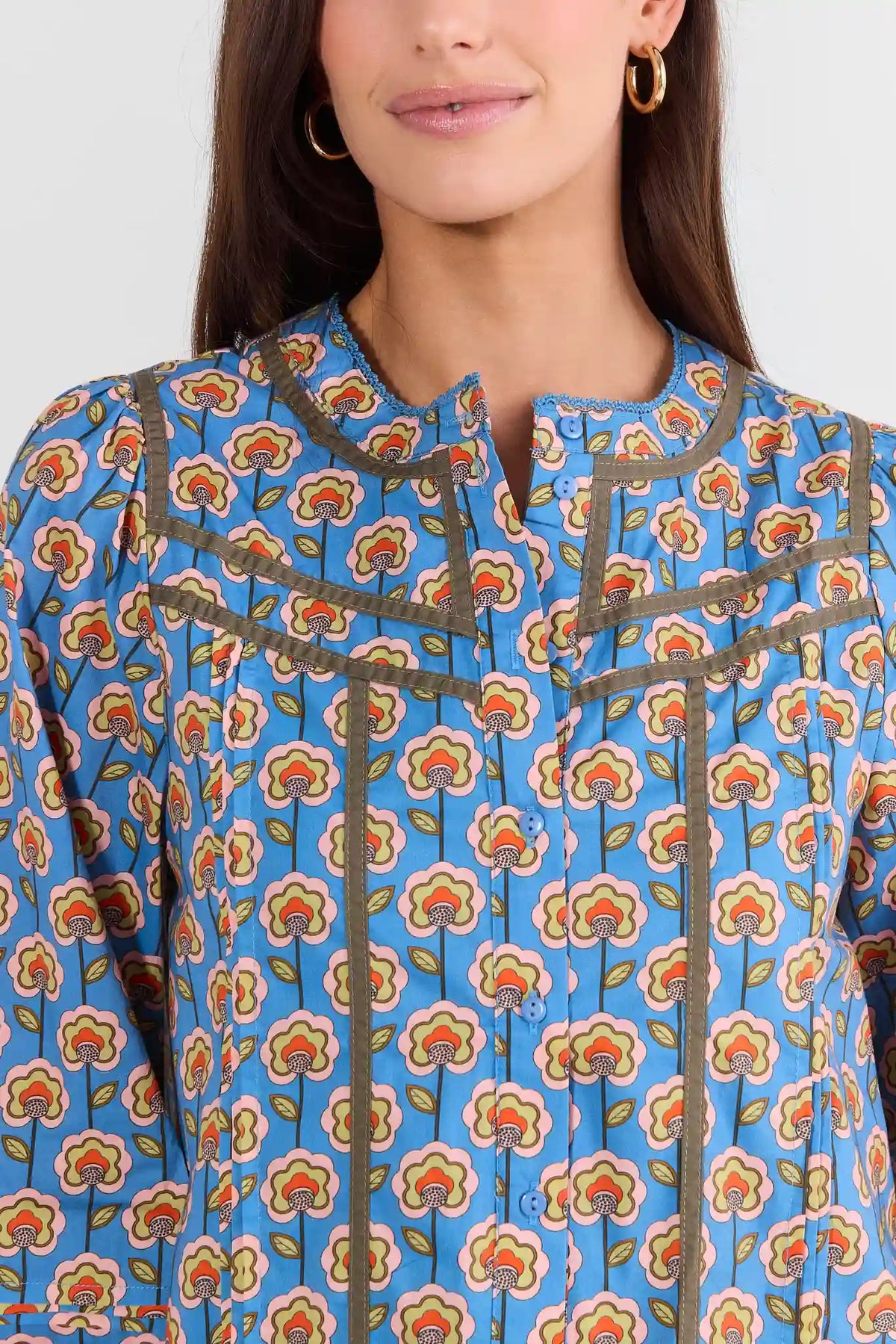 Blue Floral Block Print Top