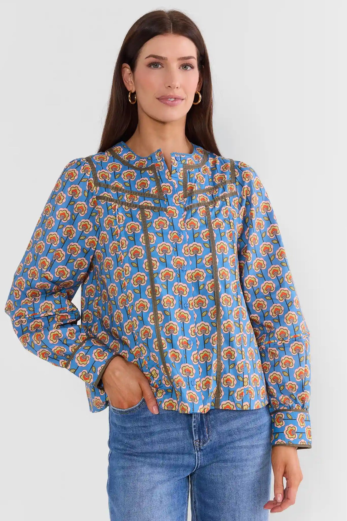 Blue Floral Block Print Top