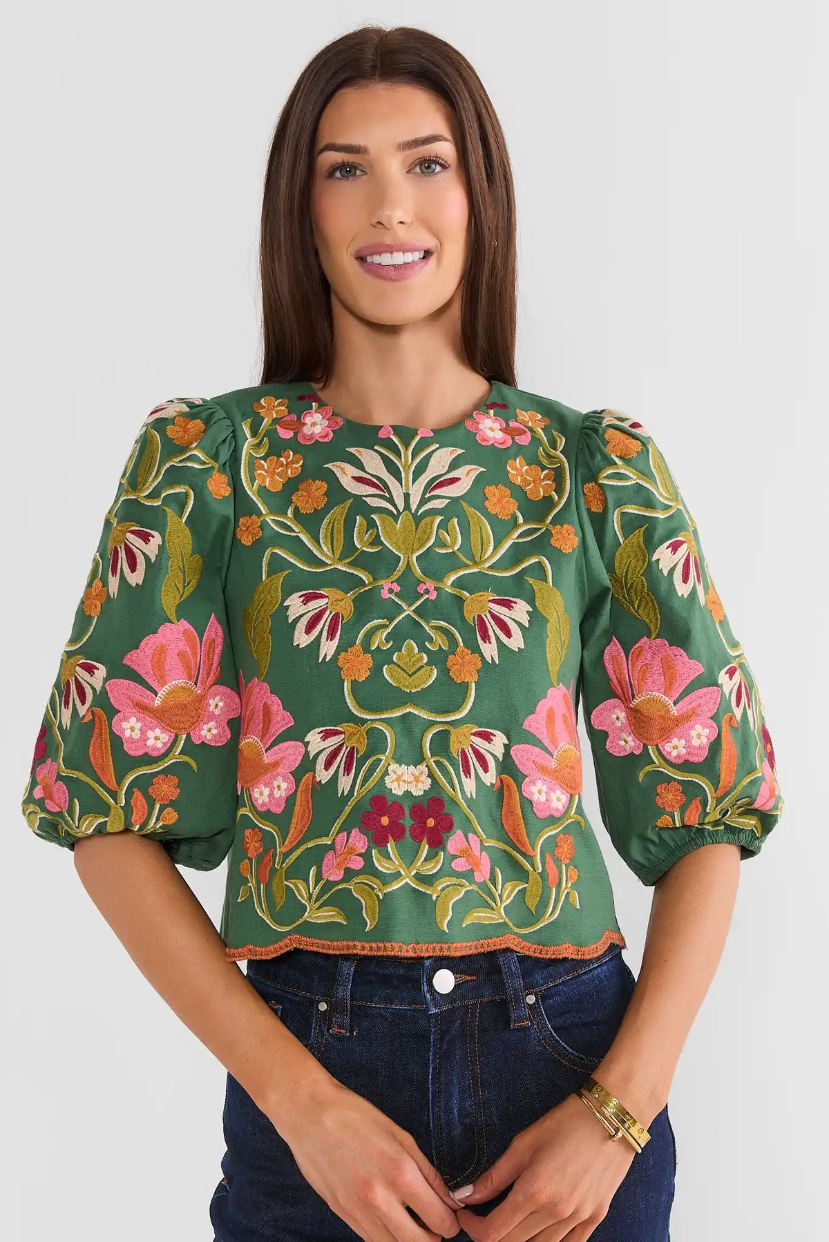 Sadie Green Embroidered Top by THML