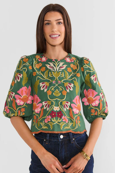 Women's Green Embroidered Top | Avara