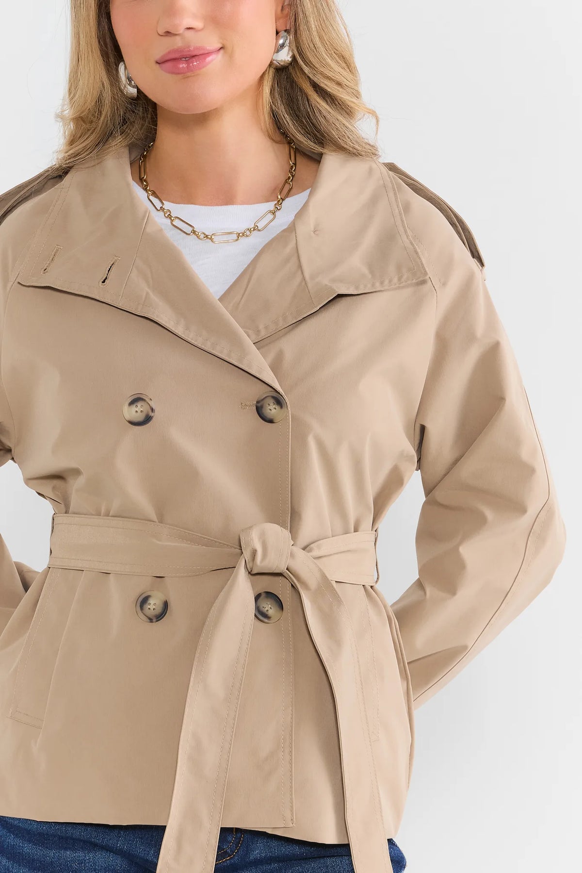 Khaki Double Button Short Trench Coat