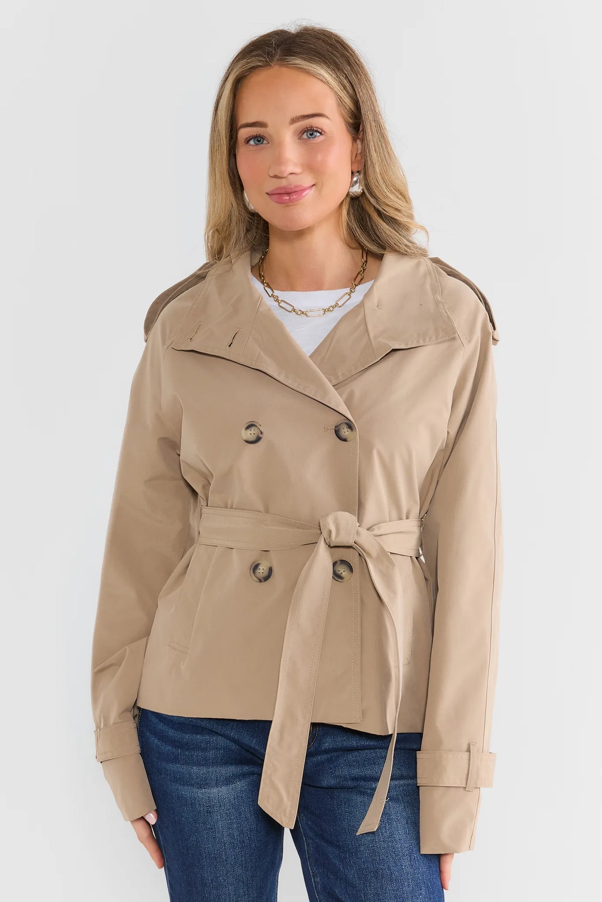 Khaki Double Button Short Trench Coat