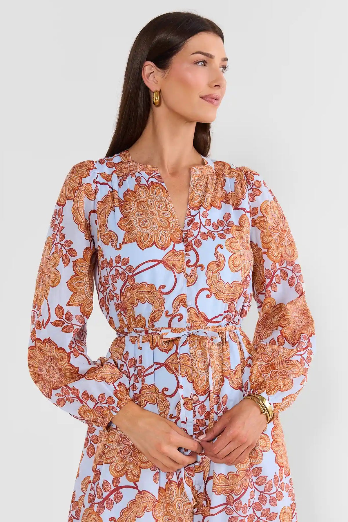 Light Blue Paisley Printed Midi Dress