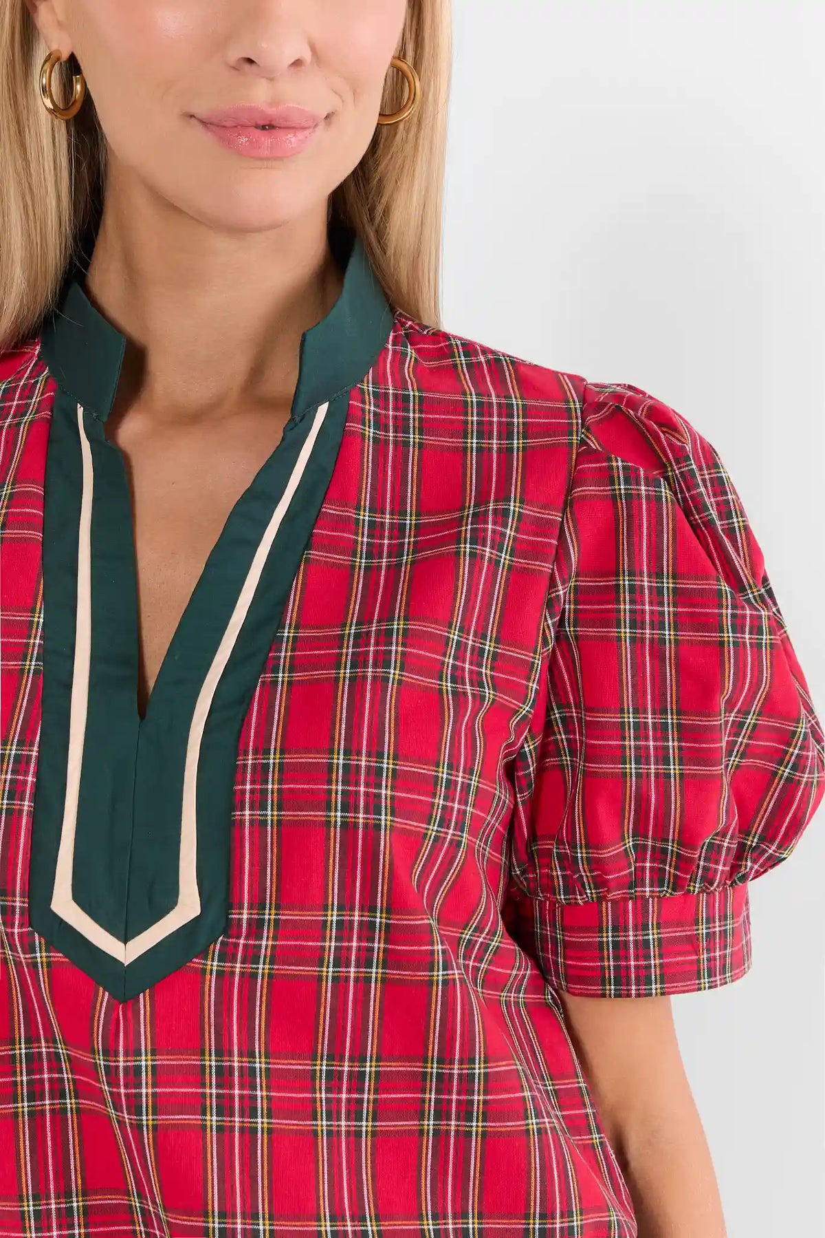 Madeline Red Plaid Contrast Trim Top