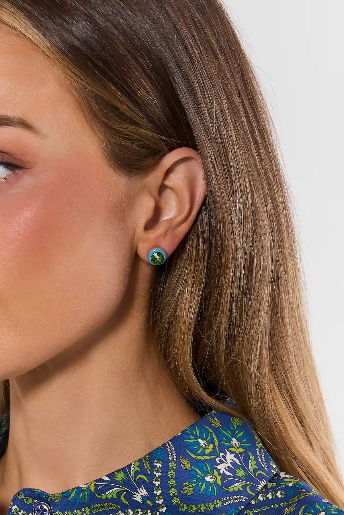 Blue Circle Stone Stud Earrings
