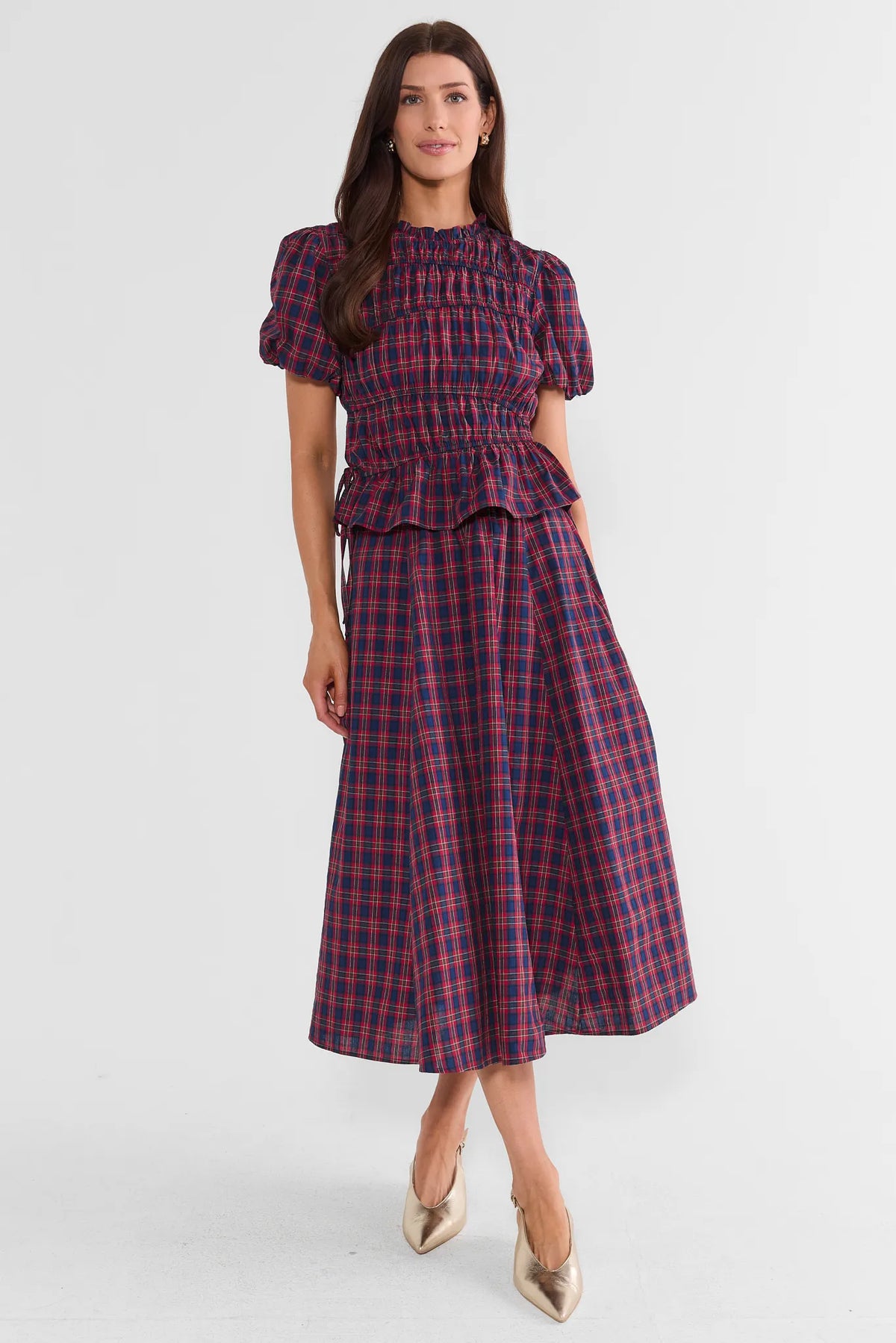 Red Plaid Smocked Peplum Top