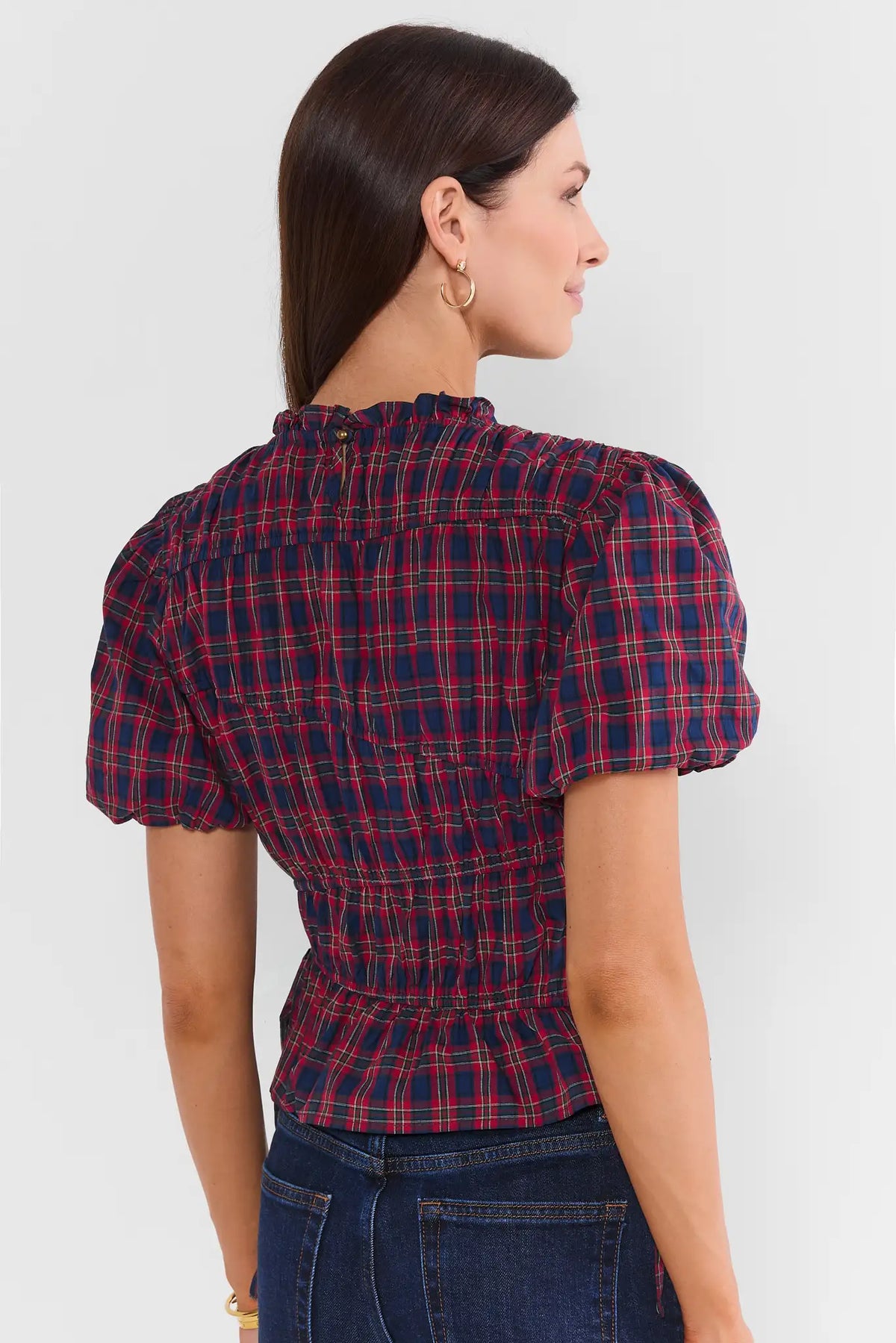 Red Plaid Smocked Peplum Top | Avara