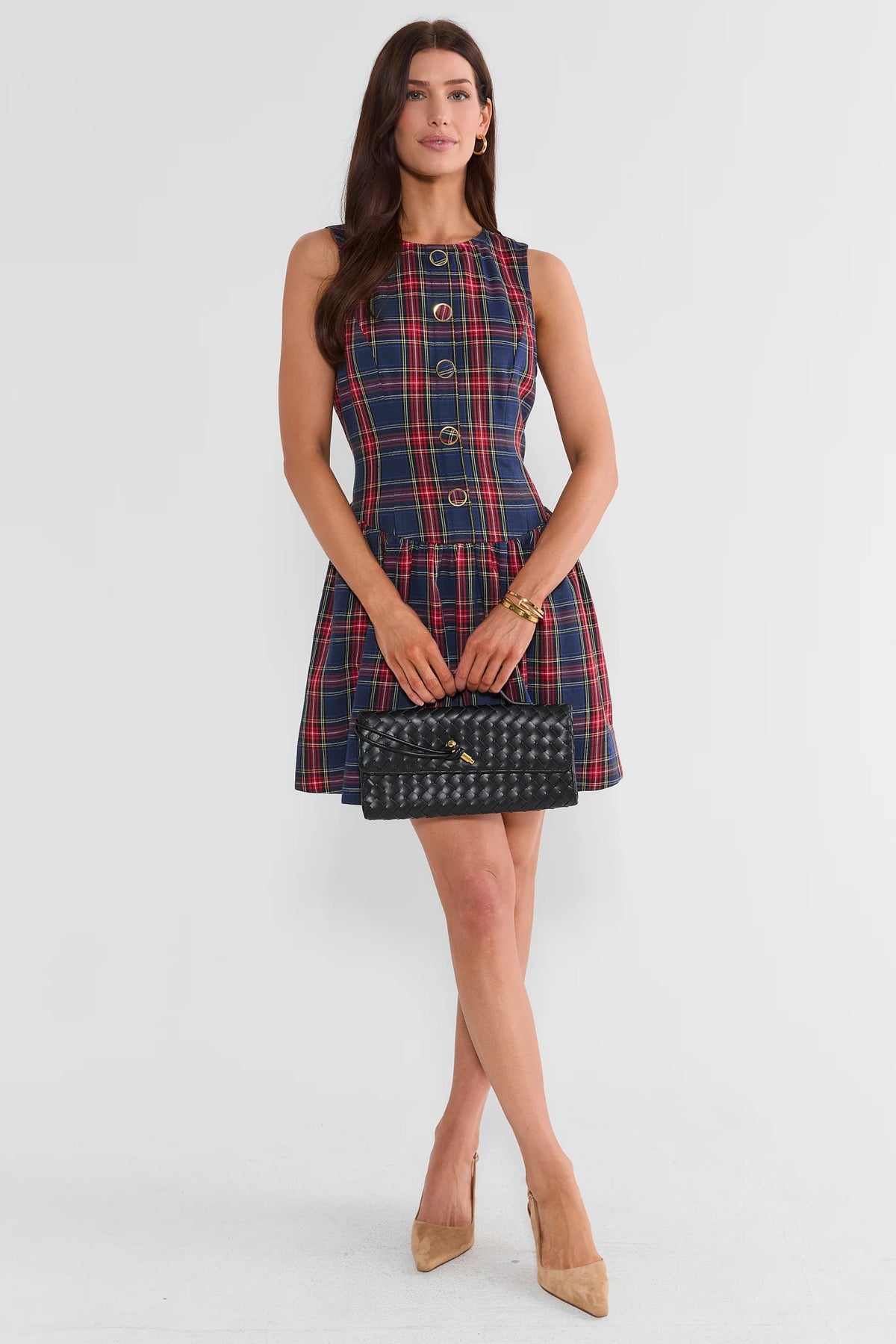 Payton Navy Plaid Button Up Short Dress