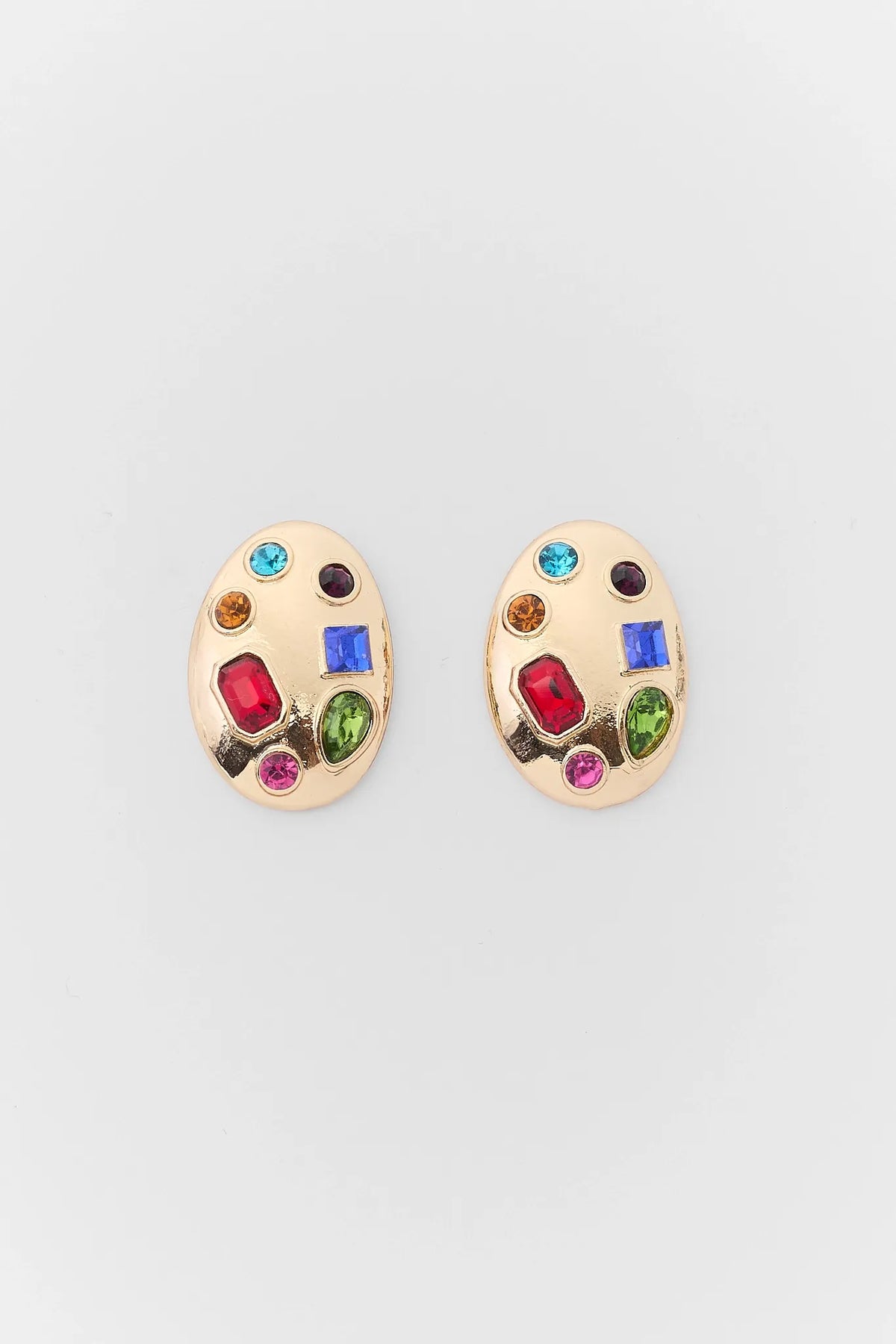 Gold Multi Stone Stud Earrings