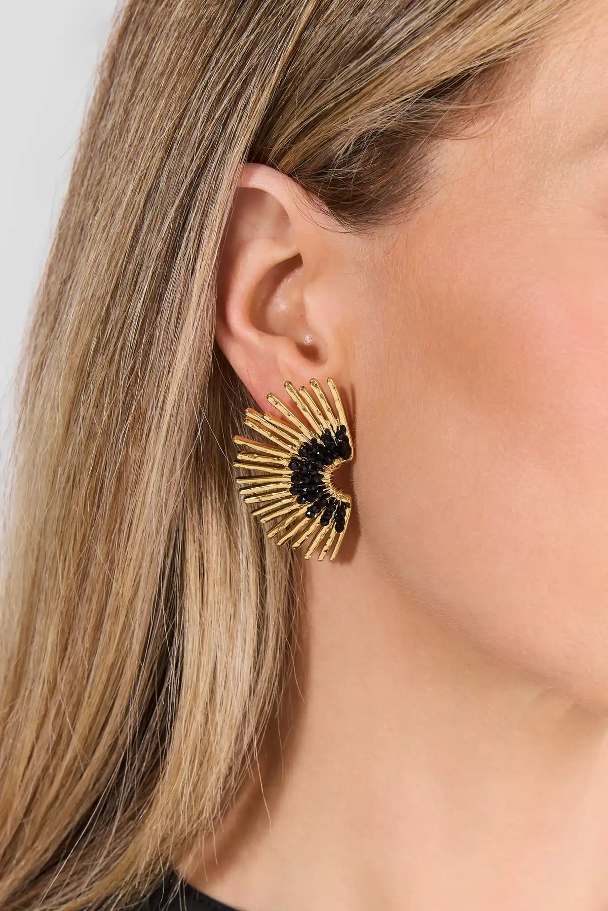 Gold Beaded Fan Stud Earrings