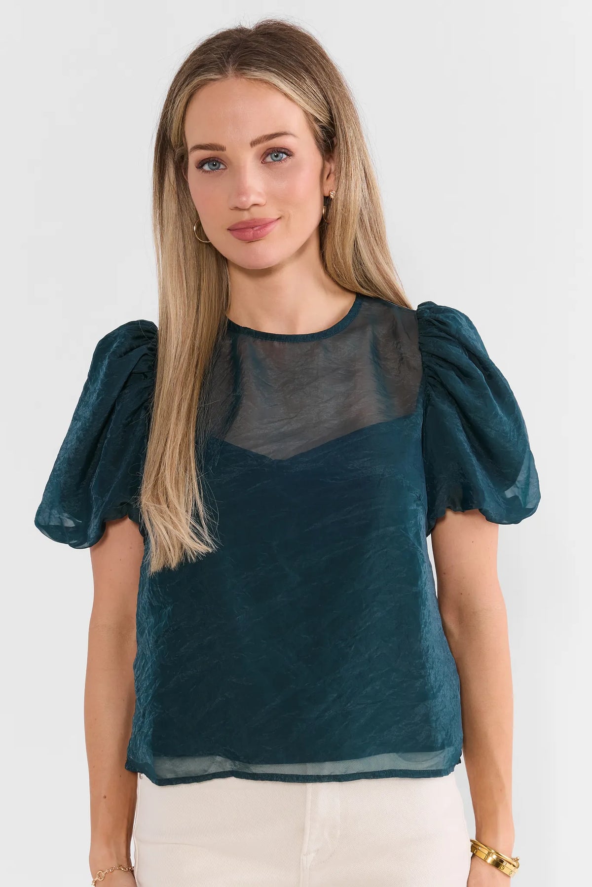 Emerald Green Sheer Overlay Top