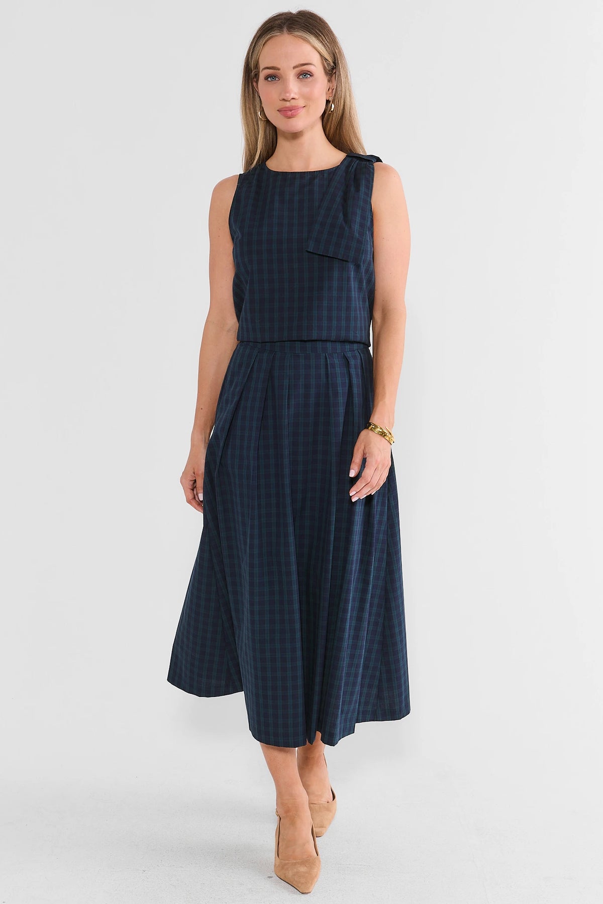 Faith Navy Plaid Midi Skirt