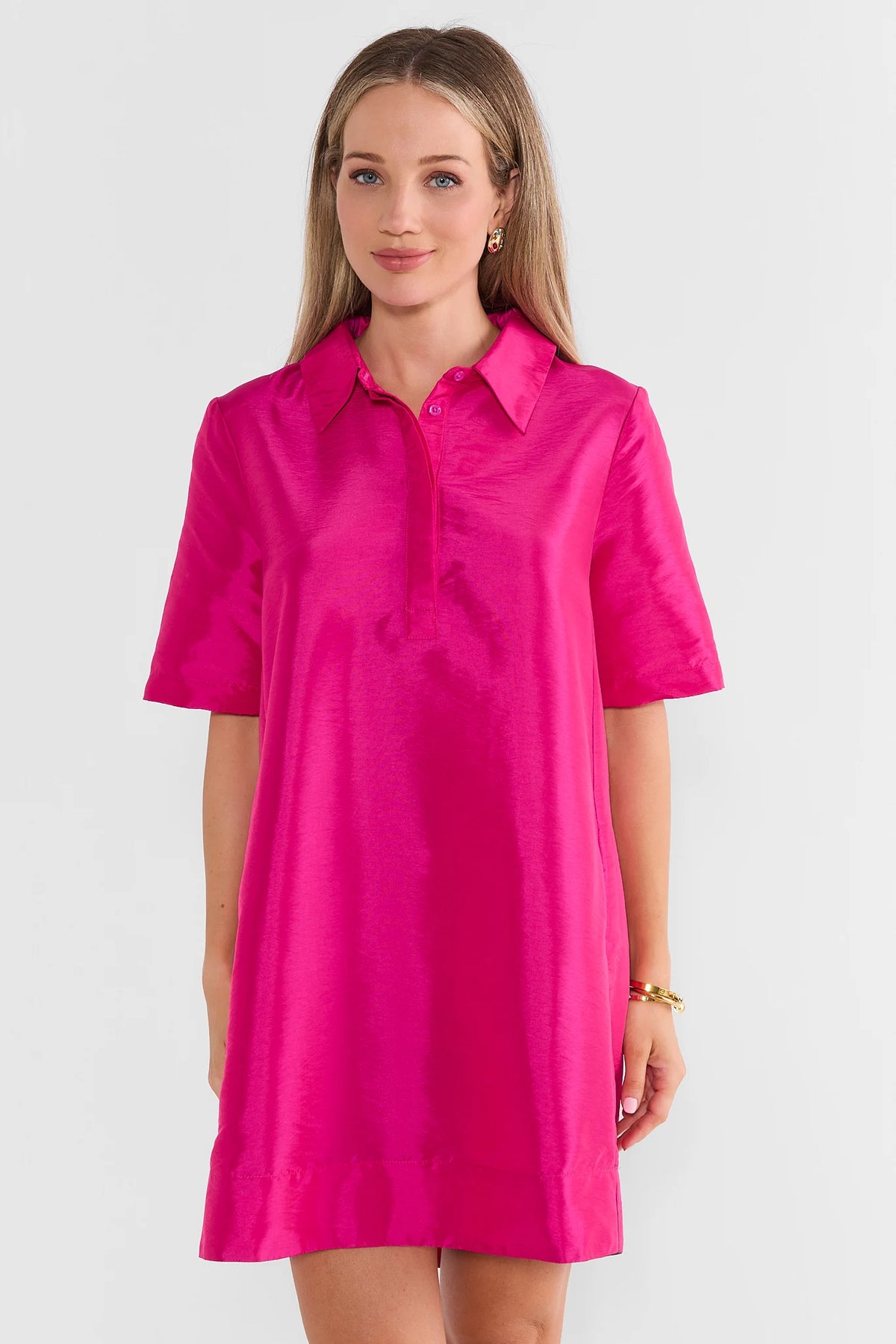 Fuchsia Collared Short Dress